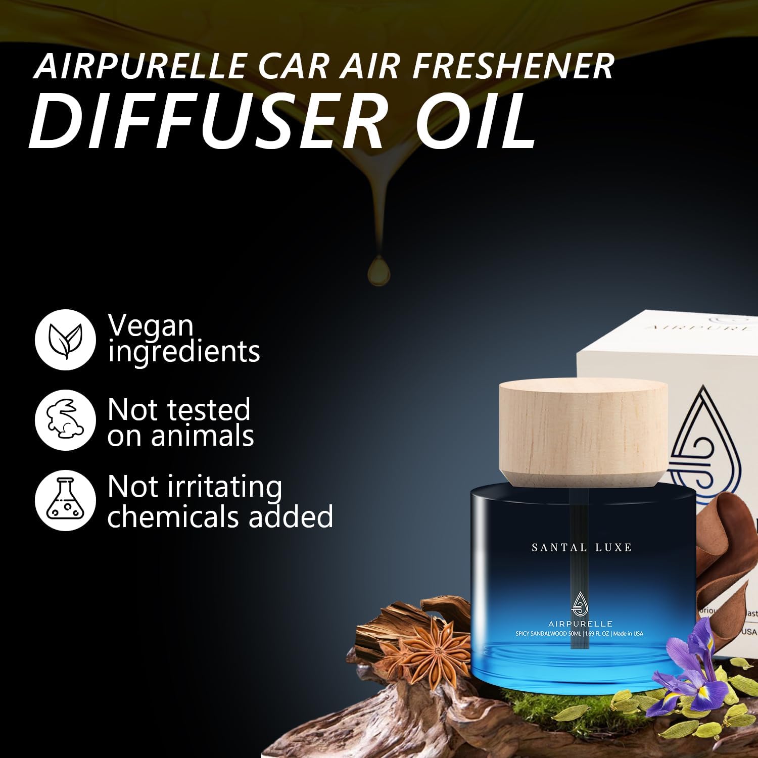 Car Air Freshener for Men & Women – Long-Lasting Spicy Sandalwood Essential Oil Diffuser for Car