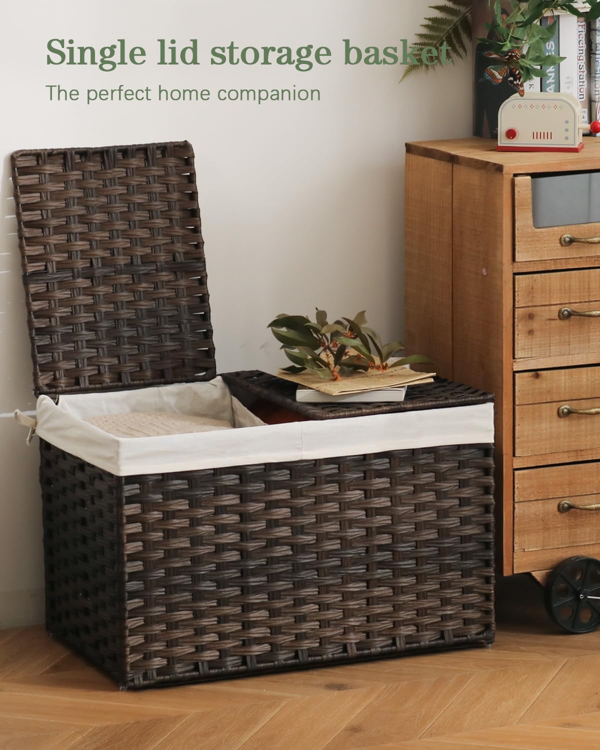 Storage Basket with Lid Wicker Baskets for Storage with 2 Separate Lid 42.3 Gallon (160 L) 29.9 x