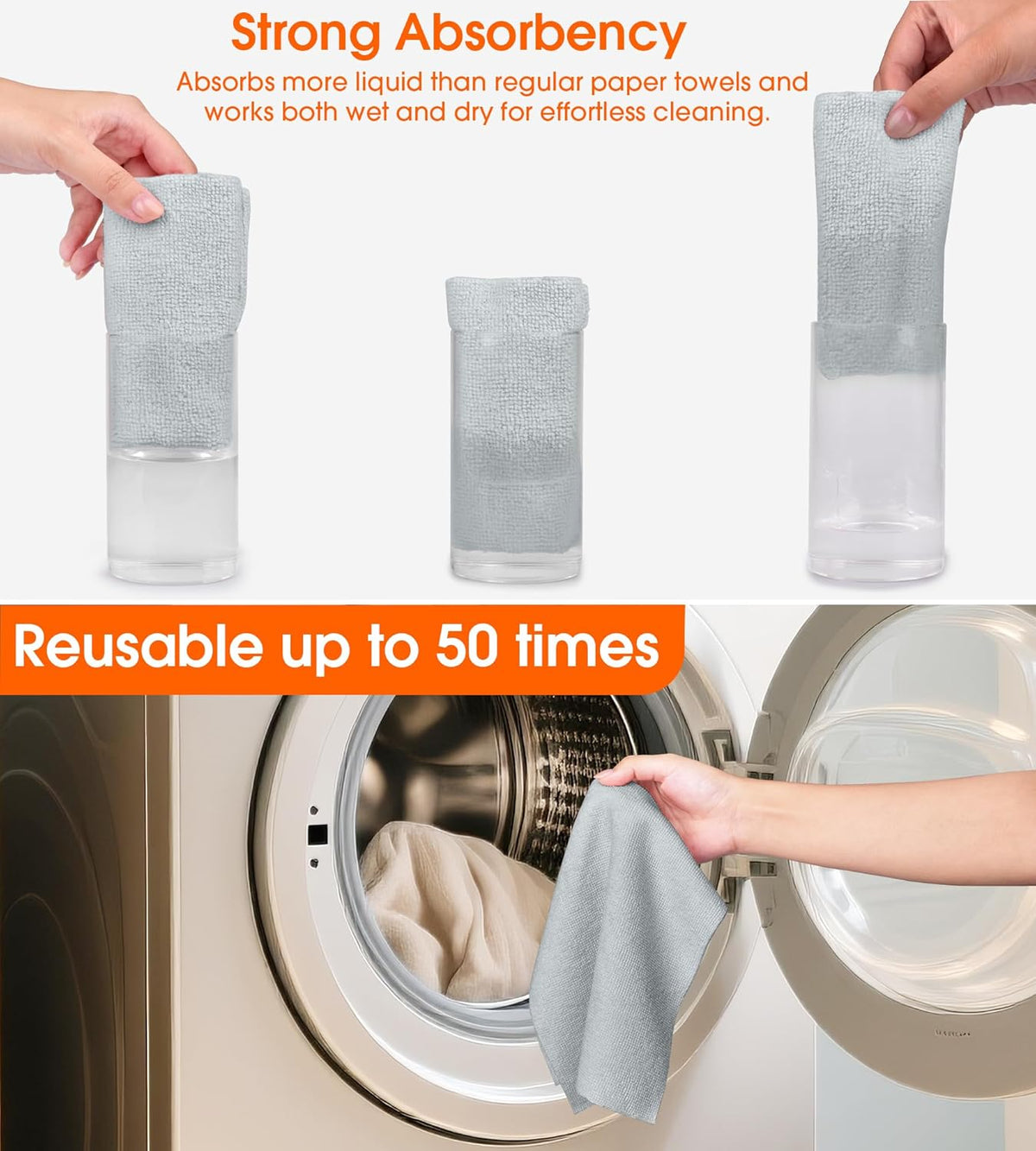 Roll of Microfiber Cleaning Cloth –100 Pack, Tear Away Microfiber Towels, Reusable, Washable