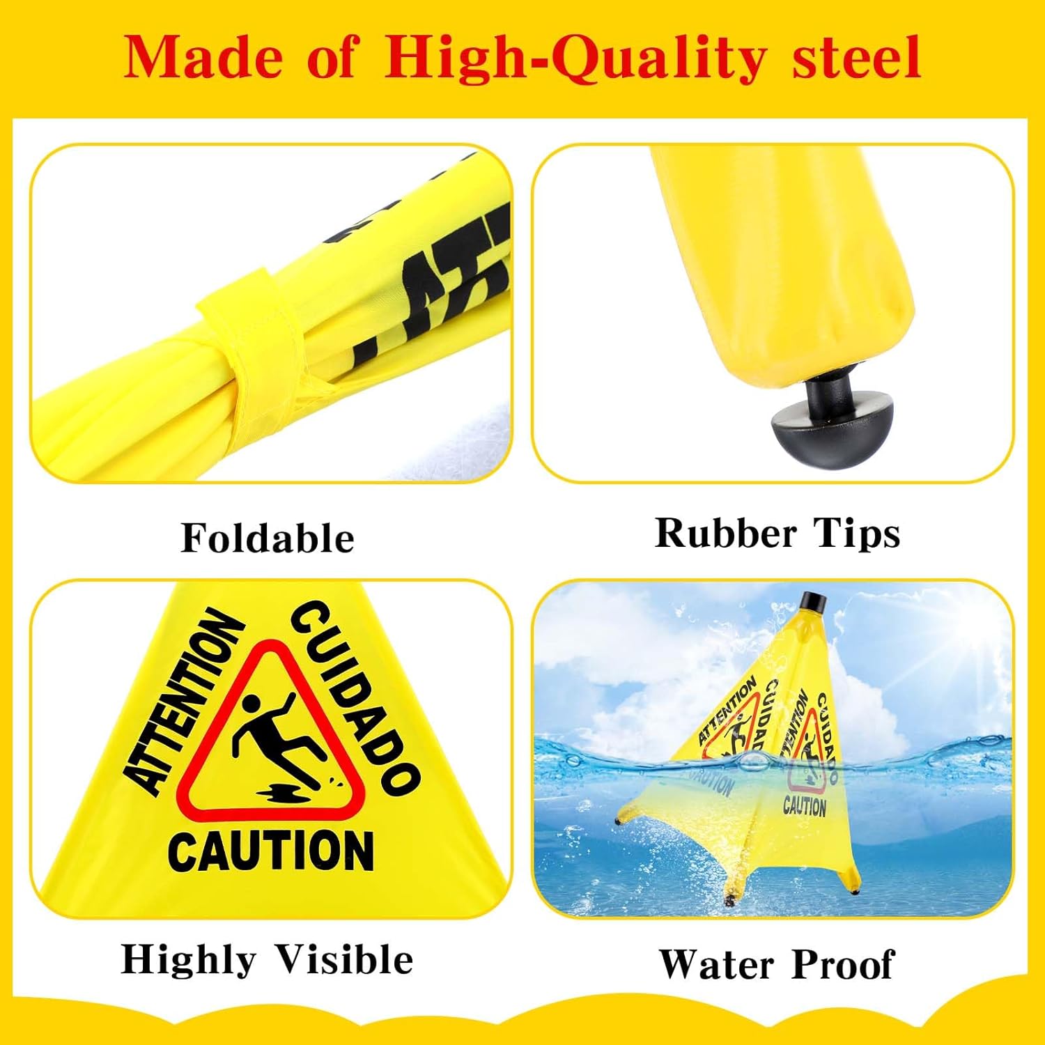 8-Packs Wet Floor Signs 20 Inch, Pop UP Bilingual Yellow Caution Wet Floor Sign with Wall Mounted