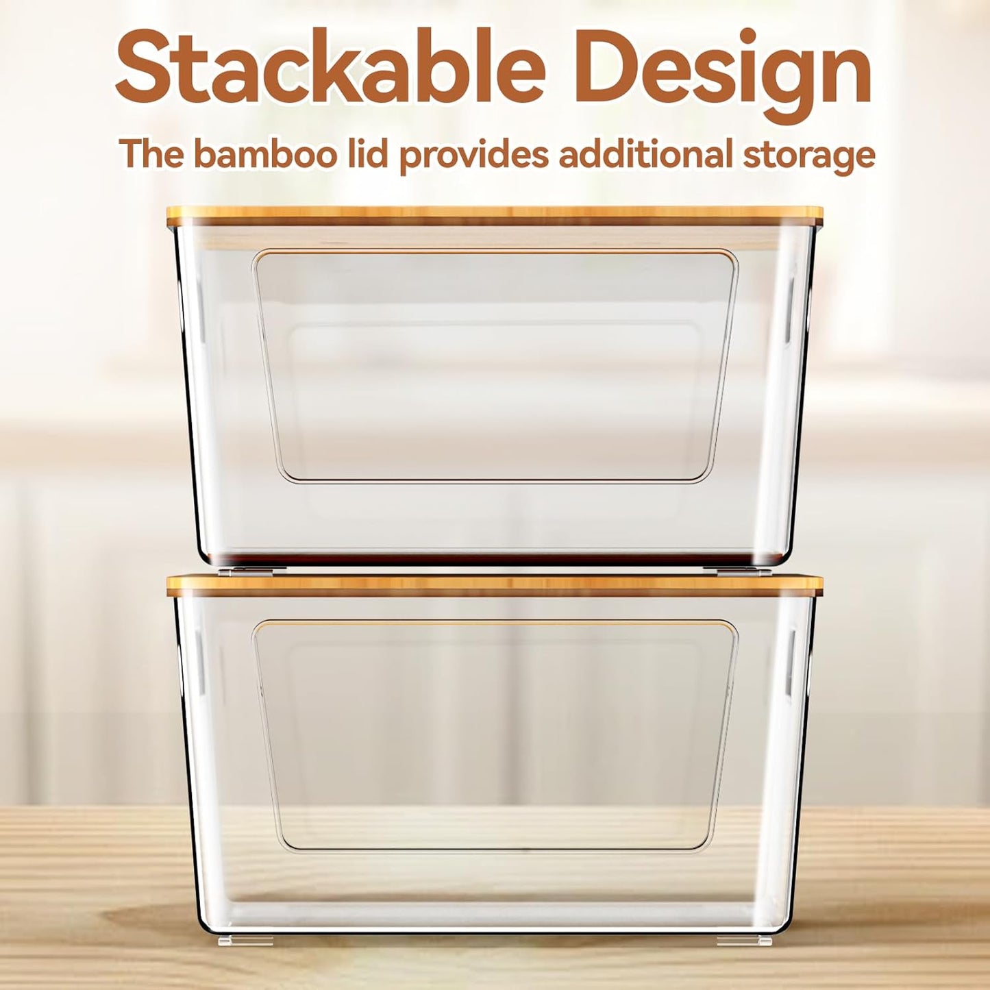 Trash Bag Holder with Bamboo Lid, Stackable Trash Bag Dispenser, Extra Large Storage for Kitchen