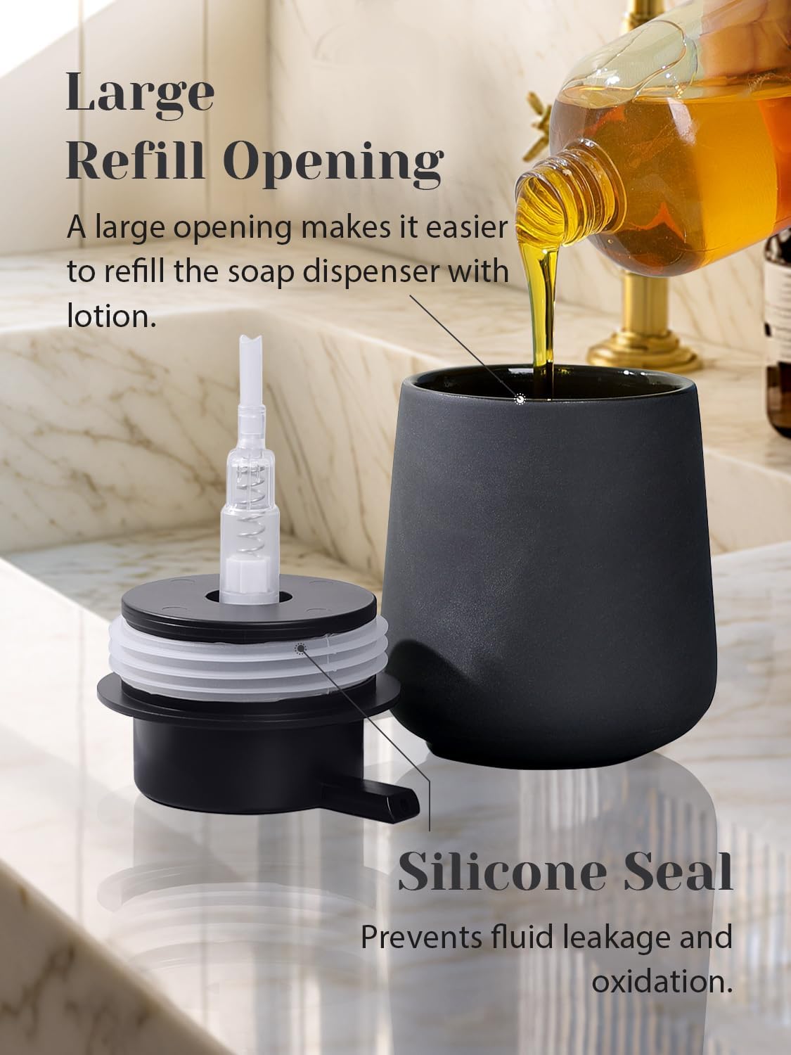 INGOFIN Ceramic Lotion Dispenser - 12oz Refillable Hand Soap Dispenser Bathroom, Modern Liquid Soap