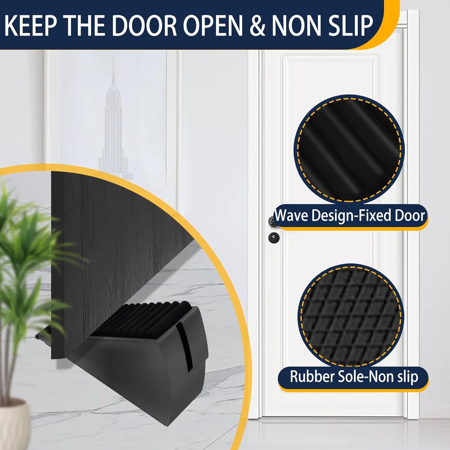 Heavy Duty Door Stopper Adjustable Spring Large Stoppers Wedge, Tall up to 3 Inches Doorstop
