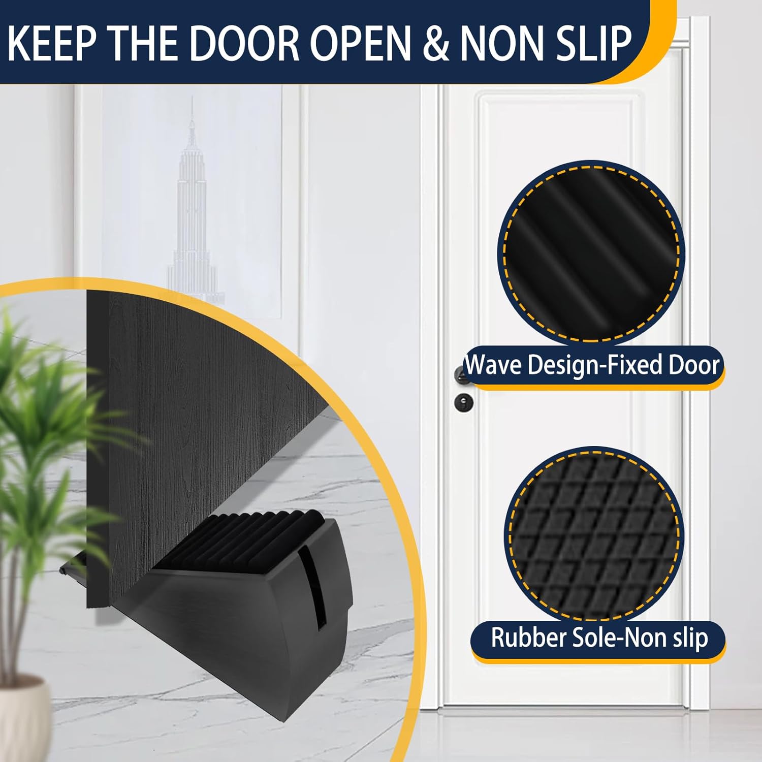 Heavy Duty Door Stopper Adjustable Spring Large Stoppers Wedge, Tall up to 3 Inches Doorstop