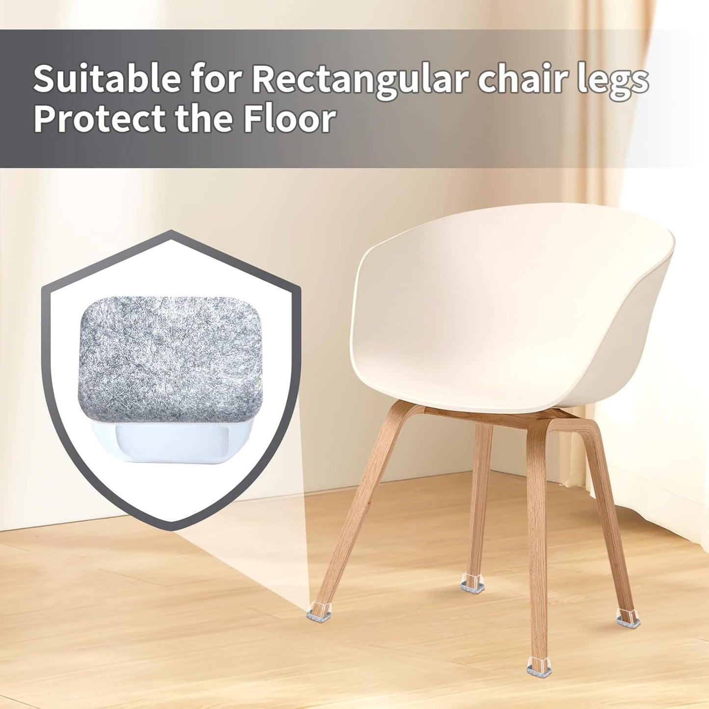 Ezprotekt 8 Pcs Rectangle Grey Felt Chair Leg Floor Protectors for Hardwood Floors, Rectangle