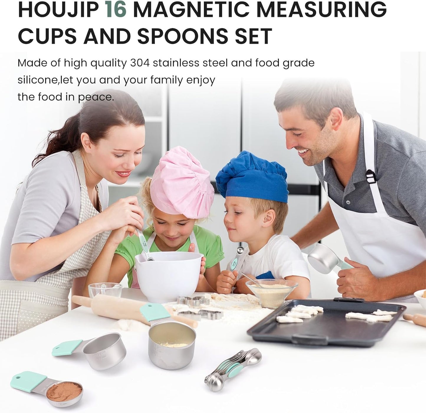 Magnetic Measuring Cups and Spoons Set-Heavy Duty 304 Stainless Steel，Double Measurement