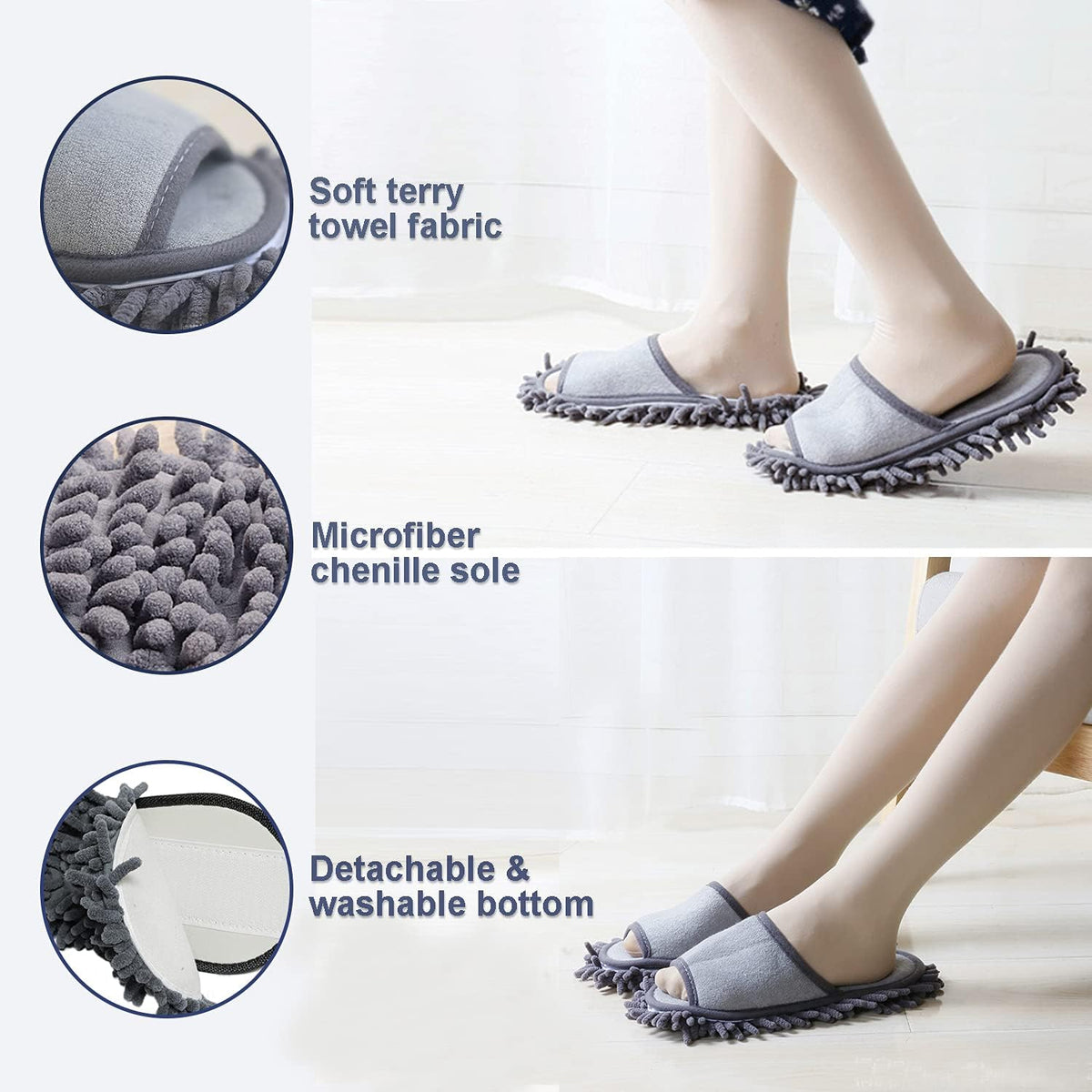 Women's Microfiber Floor Cleaning Mop Slippers with Terry Towel Fabric