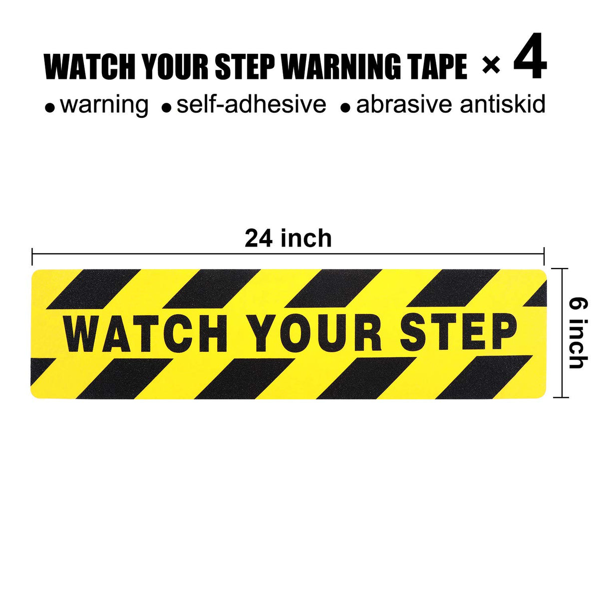 Boao 4 Pieces Watch Your Step Stickers Sign 6 x 24 Inch Caution Watch Your Step Floor Decals