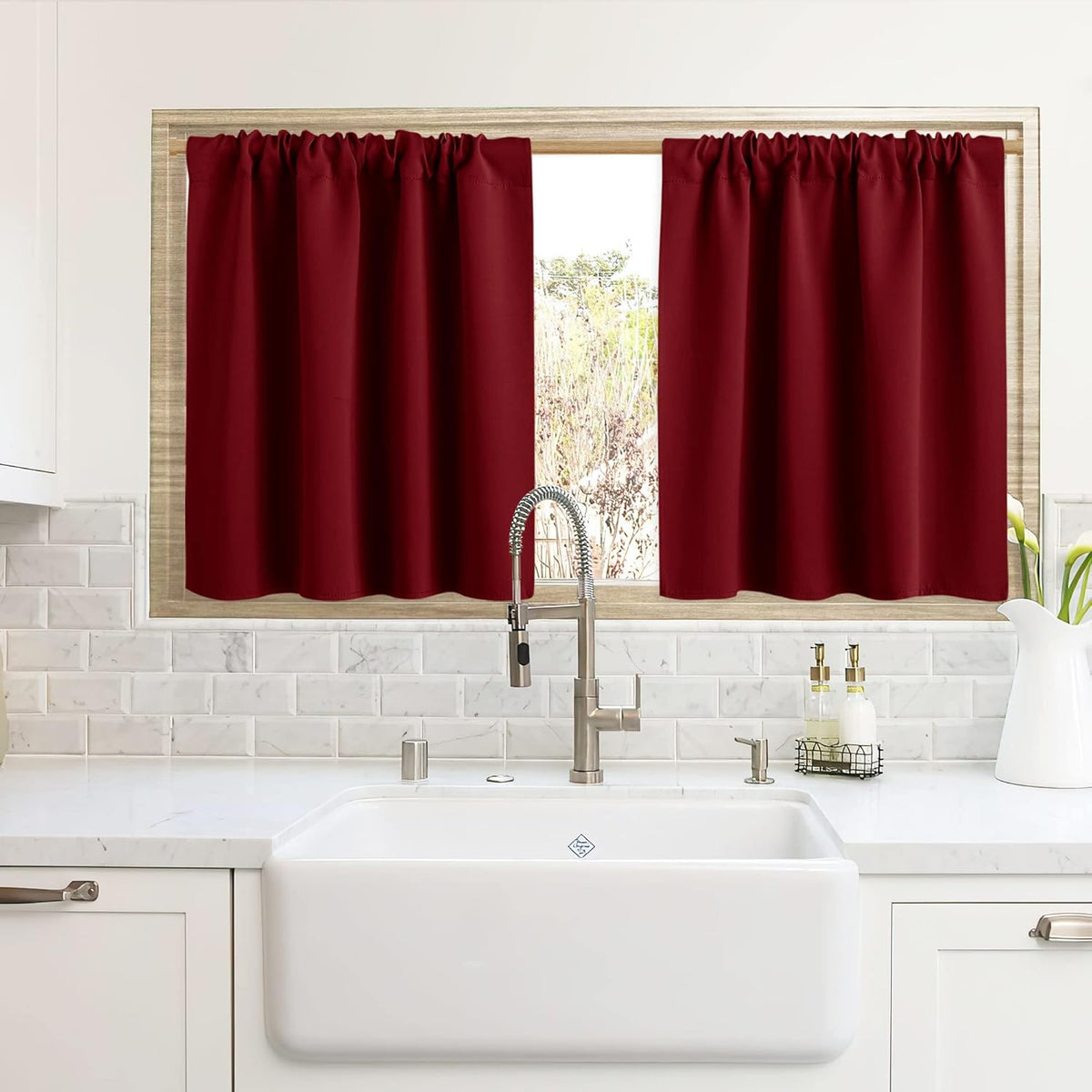 RYB HOME Blackout Curtains for Kitchen, Over Sink Privacy Curtains Window Decor, Thermal Insulating