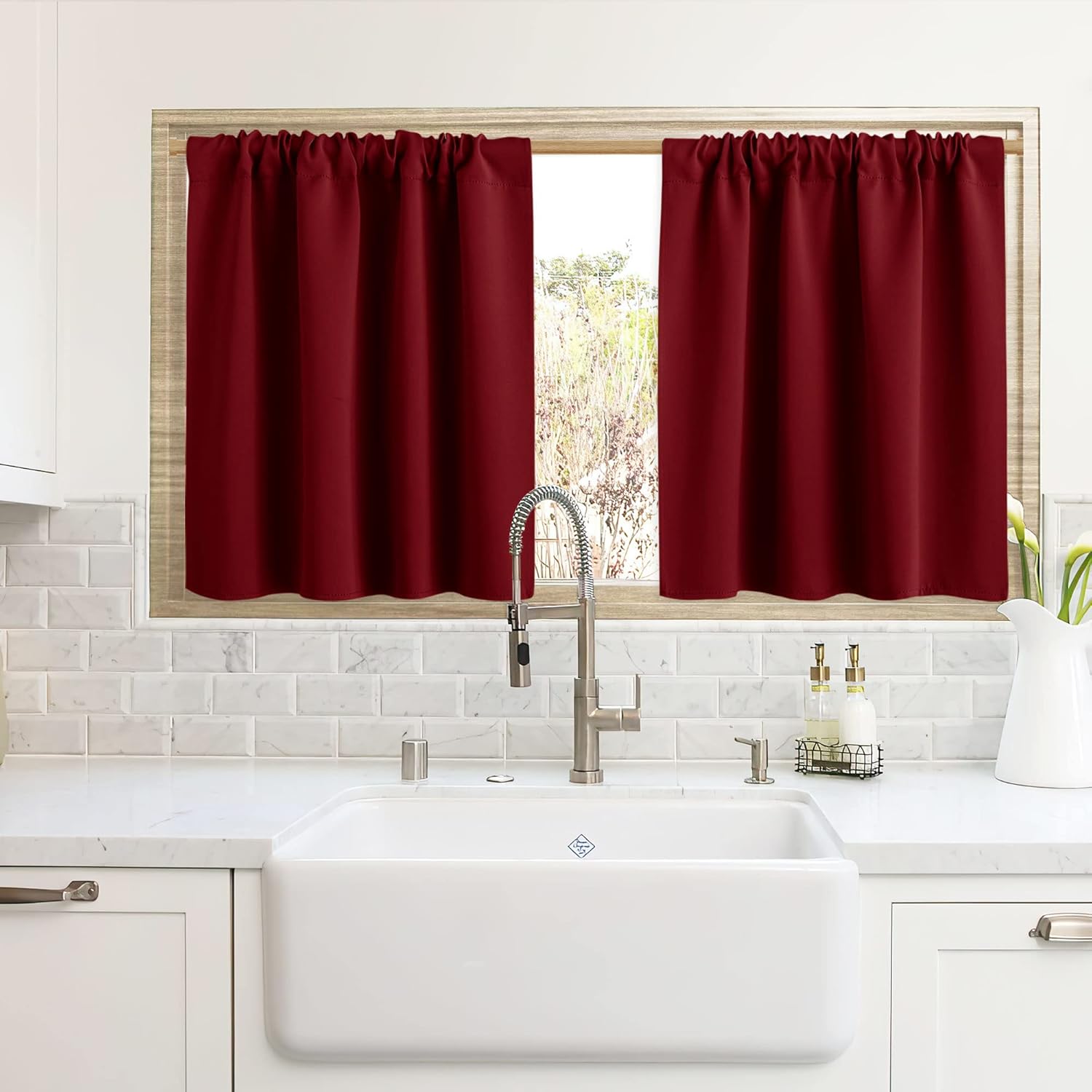 RYB HOME Blackout Curtains for Kitchen, Over Sink Privacy Curtains Window Decor, Thermal Insulating