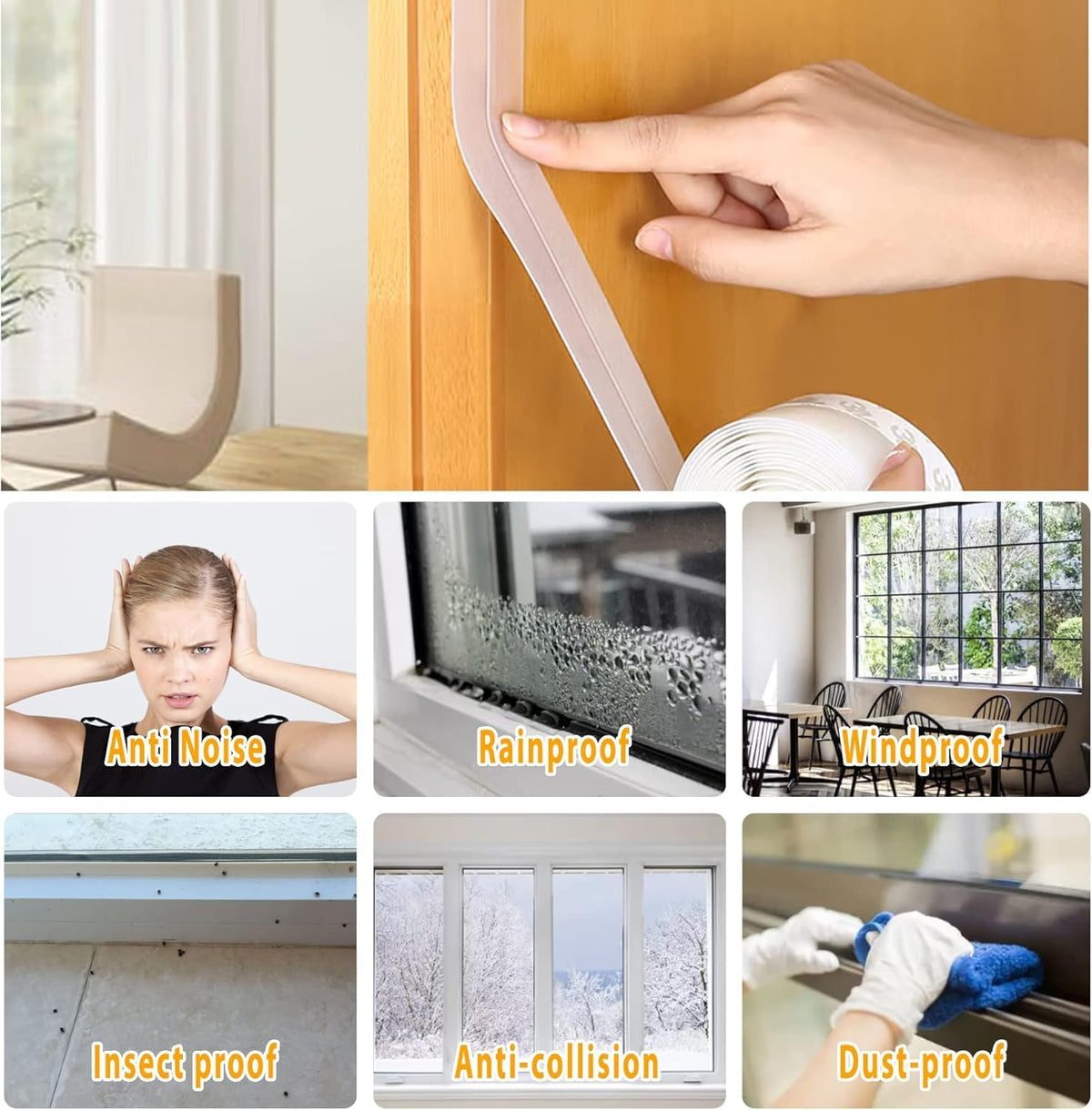 36 Ft Door Weather Stripping Door Seal Strip Tape,Silicone Door Draft Stopper,Self Adhesive Shower