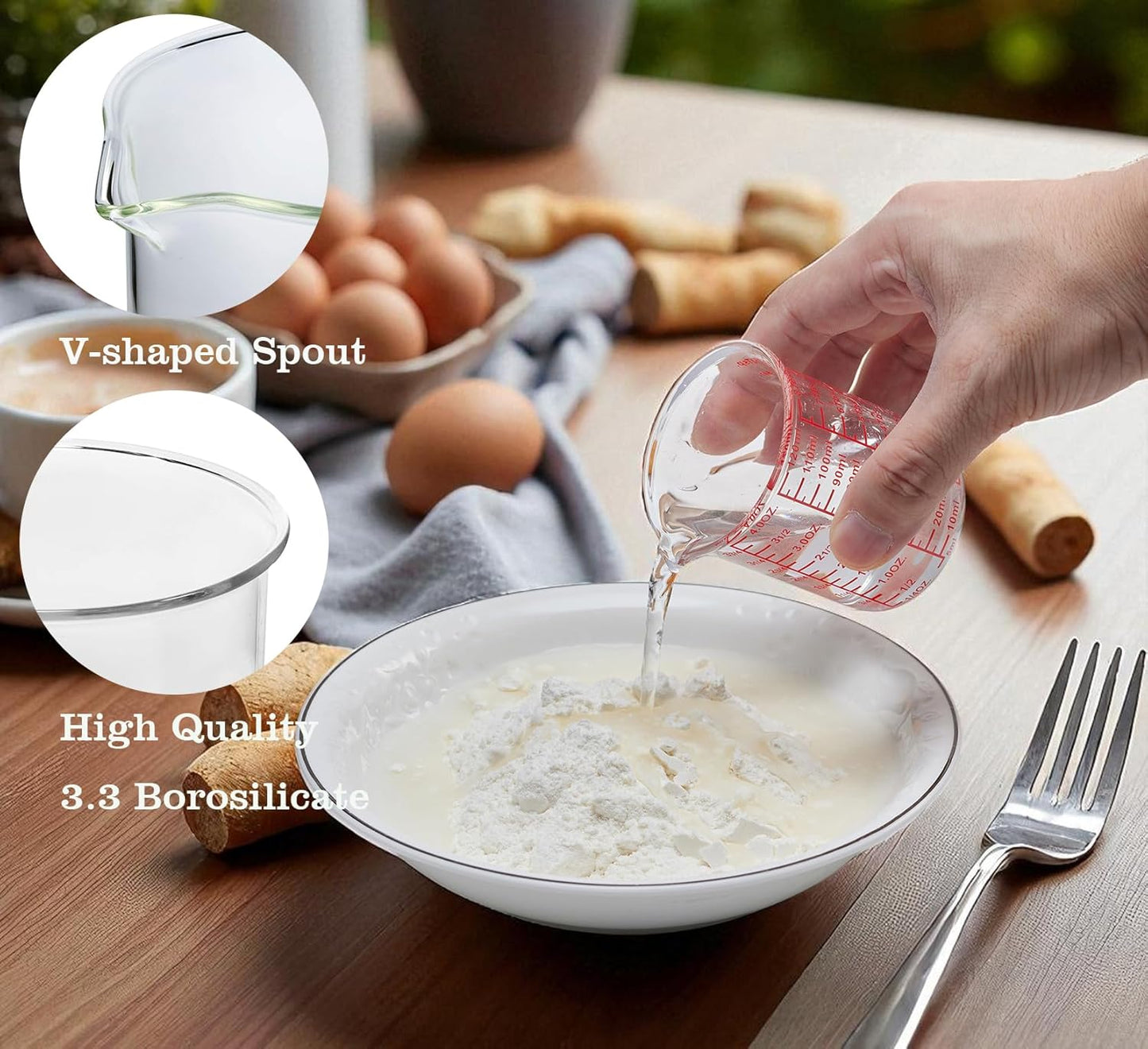 High Borosilicate Glass Measuring Cup-V-Shaped Spout，Glass Measuring Beaker for Kitchen or