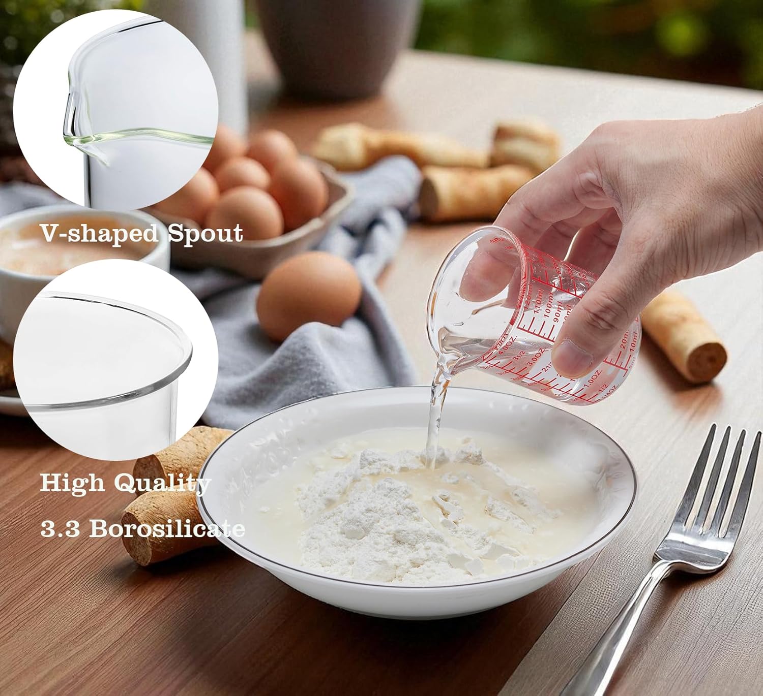 High Borosilicate Glass Measuring Cup-V-Shaped Spout，Glass Measuring Beaker for Kitchen or