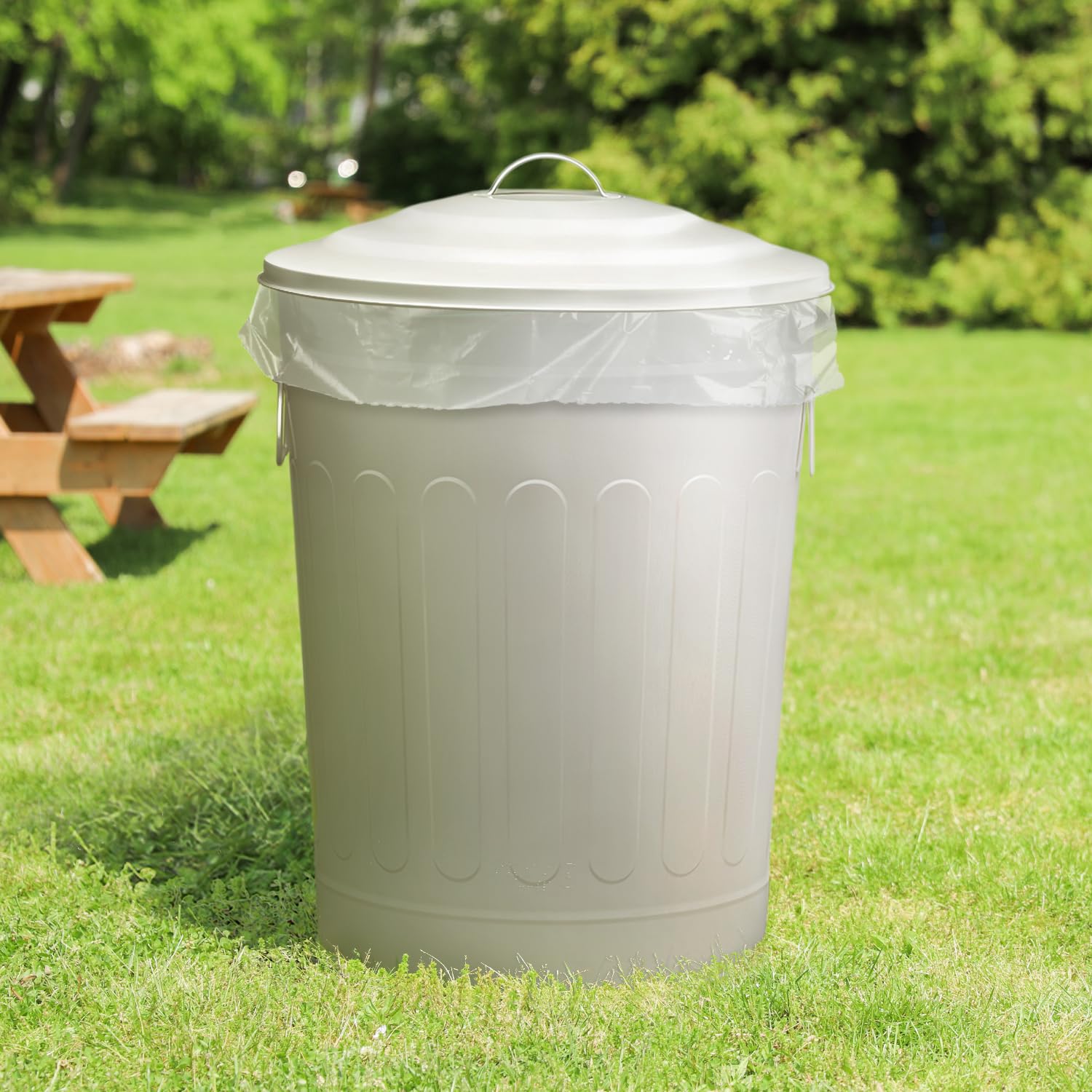 Plexon Round Trash Can 13 Gallon, Vintage Metal Outdoor Trash Can with Lid, Retro Farmhouse Garbage