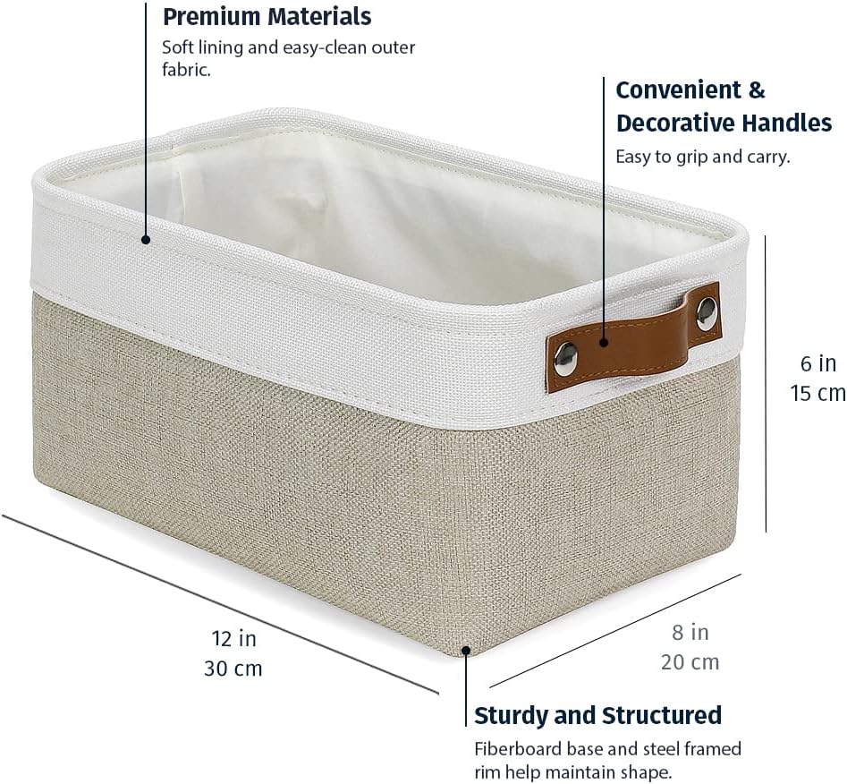 OrganiHaus Small Fabric Storage Baskets for Shelves 3 Pack, 12x8in Closet Storage Bins for Shelves