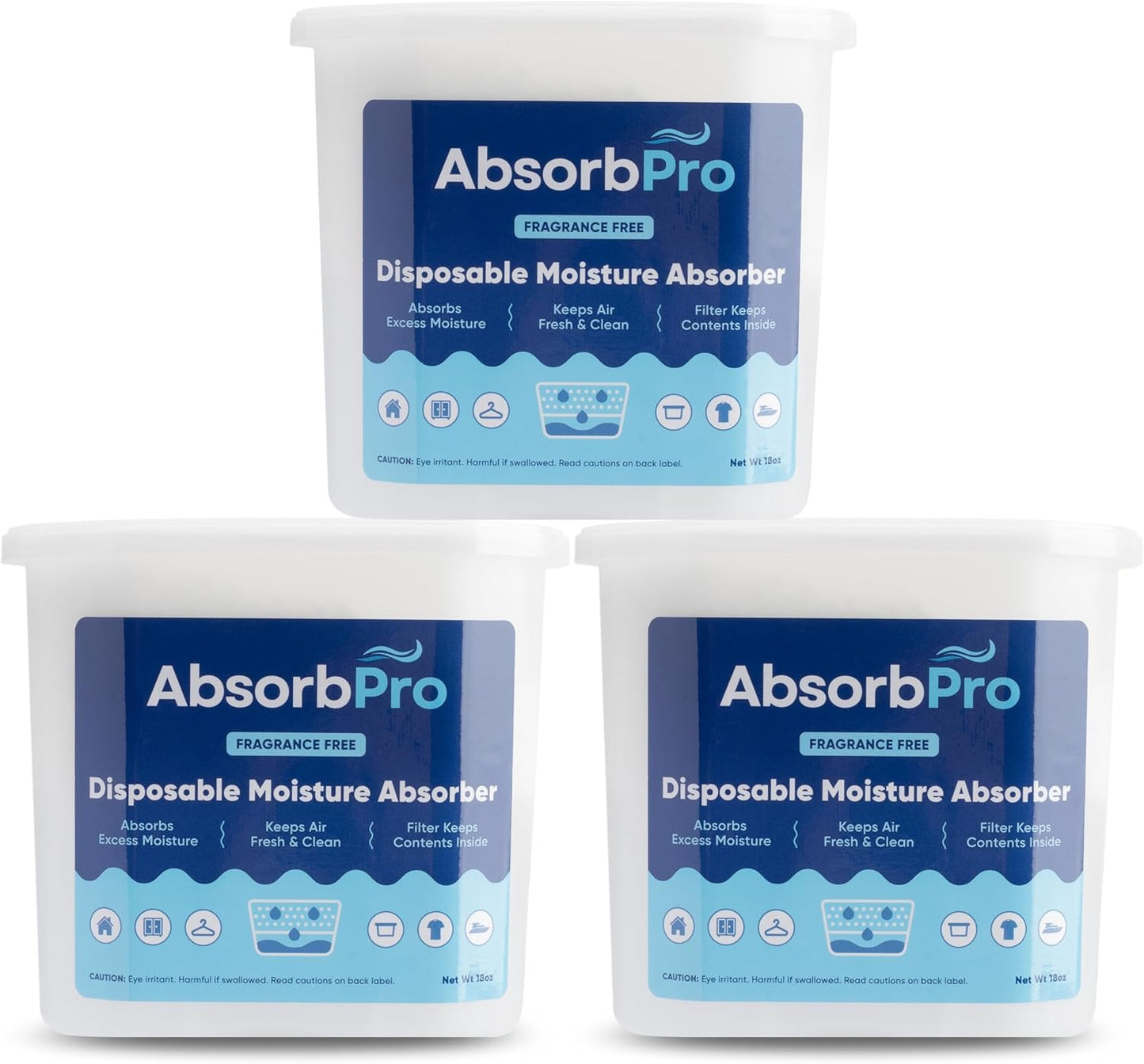 Moisture Absorber Tub Fragrance Free - 3-Pack - 18 oz Unscented Disposable Odor Eliminator Box &