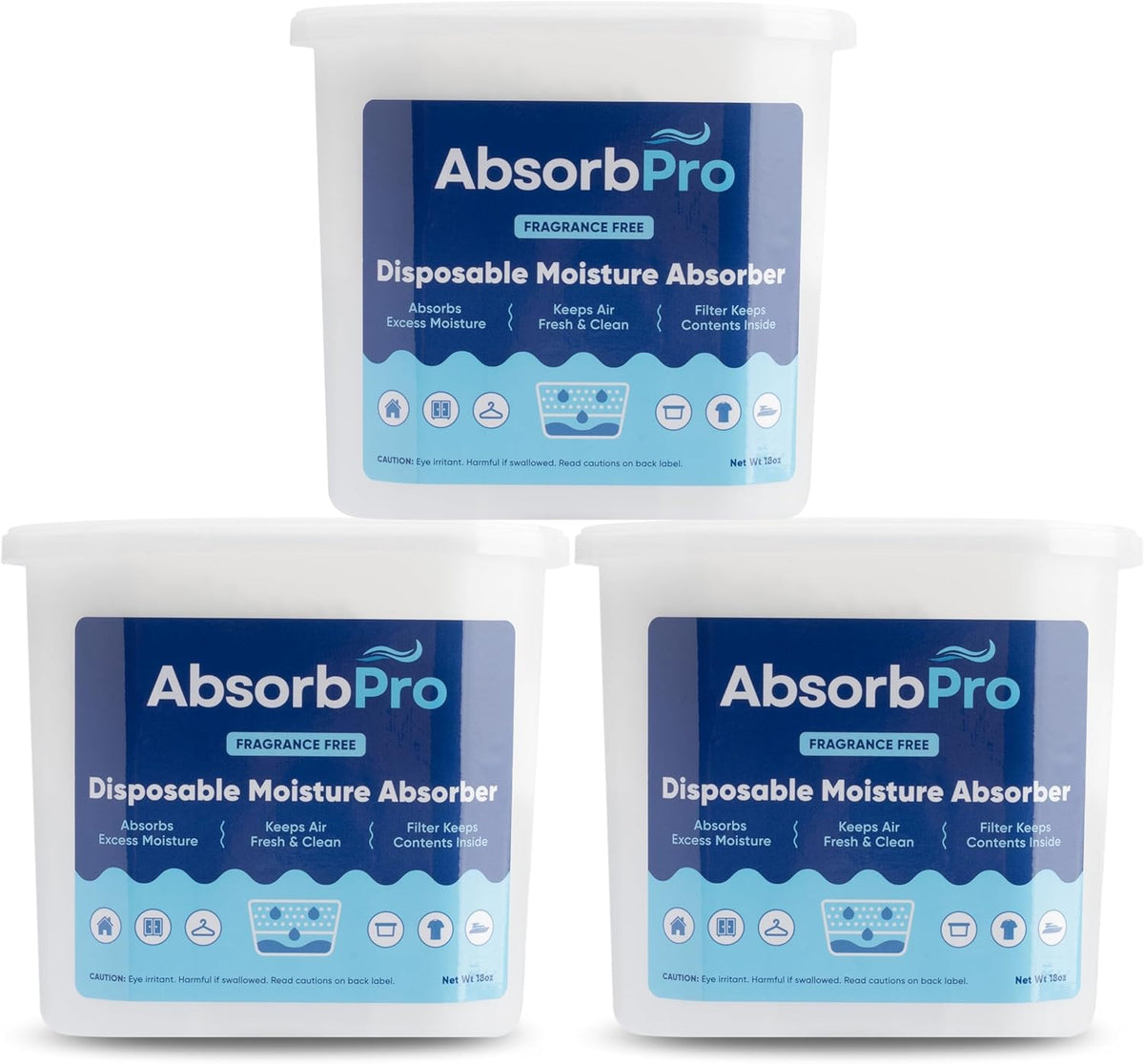 Moisture Absorber Tub Fragrance Free - 3-Pack - 18 oz Unscented Disposable Odor Eliminator Box &