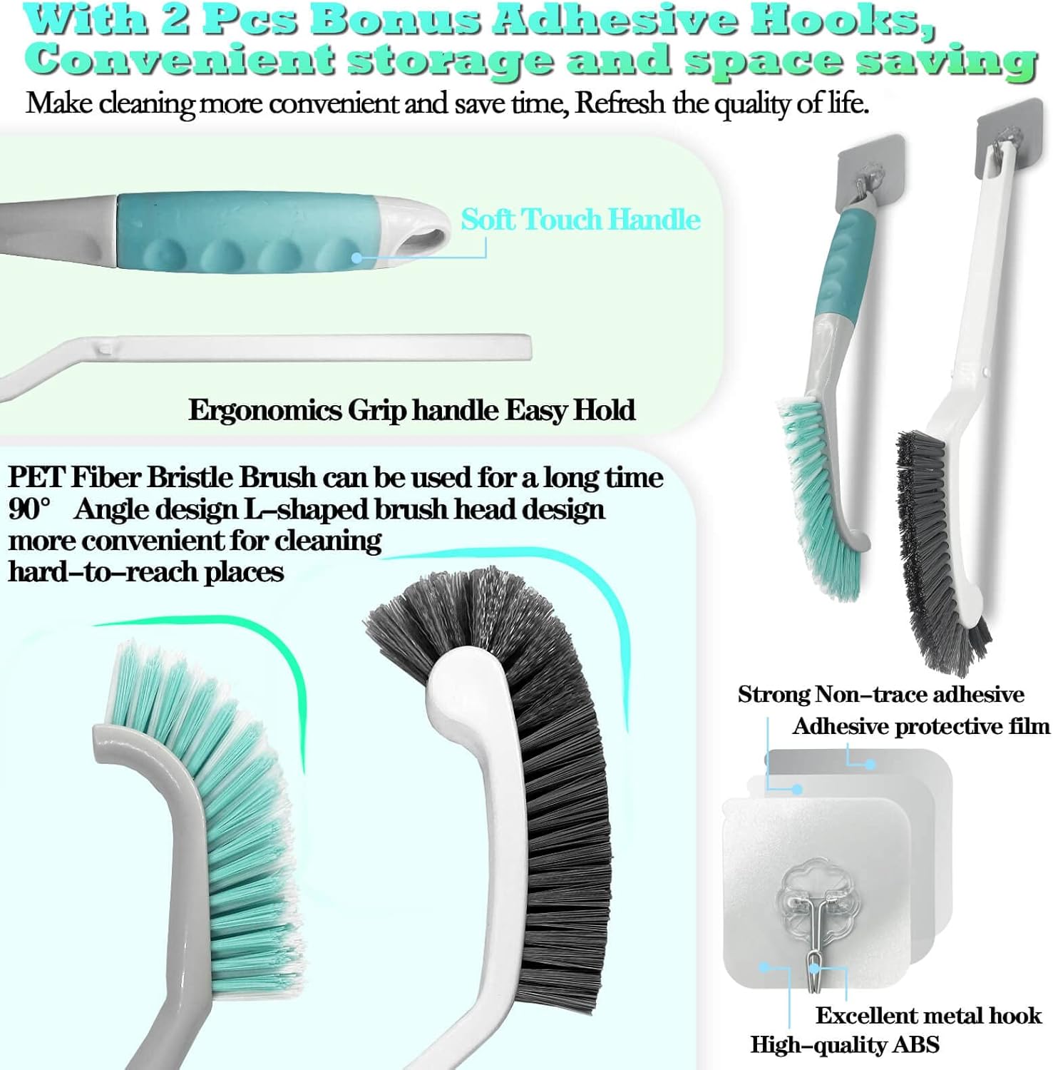 2Pcs Cleaning Brushes, Multi-Purpose Right Angle Brush Scrubbing Kitchen Bathroom Deep Cleaning