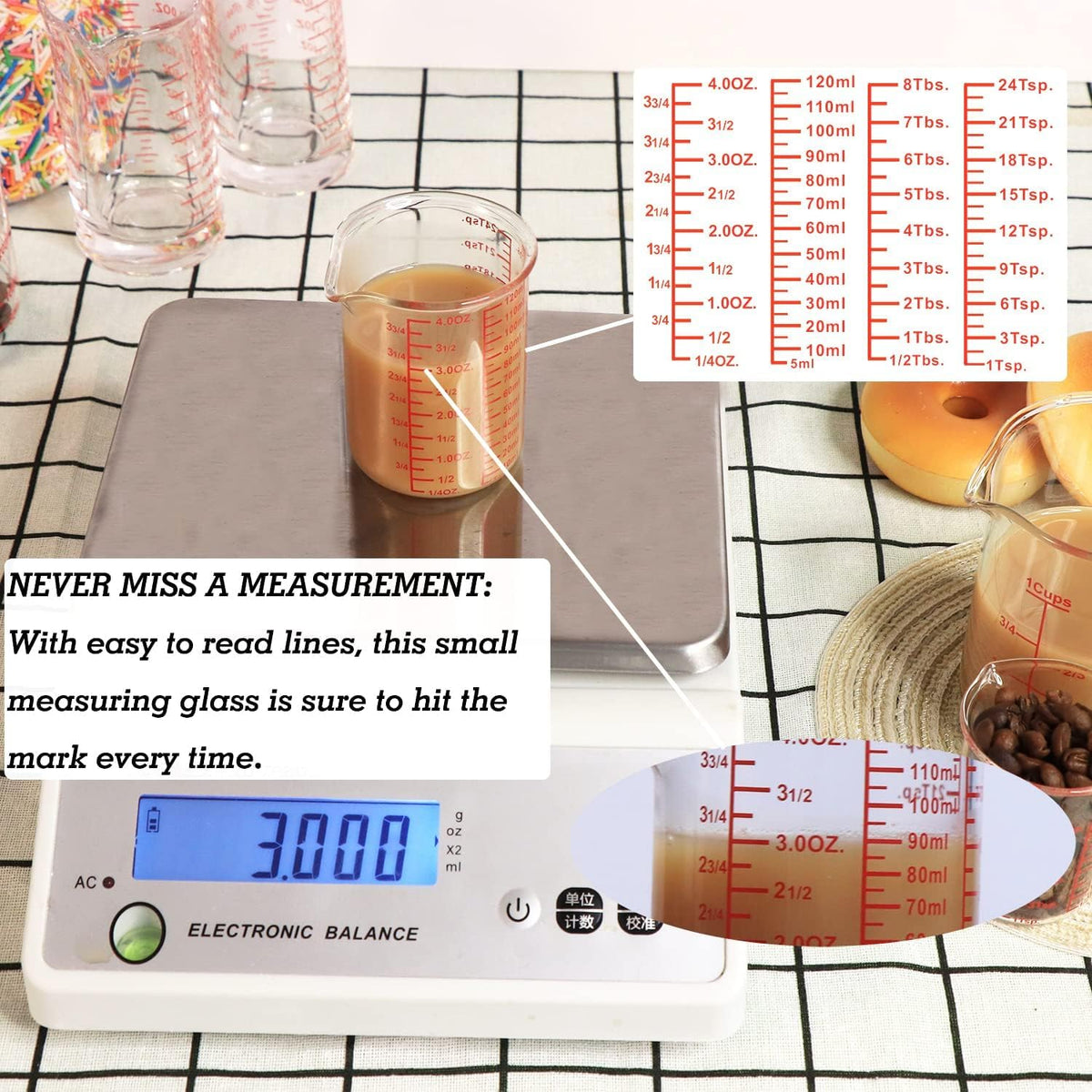 High Borosilicate Glass Measuring Cup-V-Shaped Spout，Glass Measuring Beaker for Kitchen or