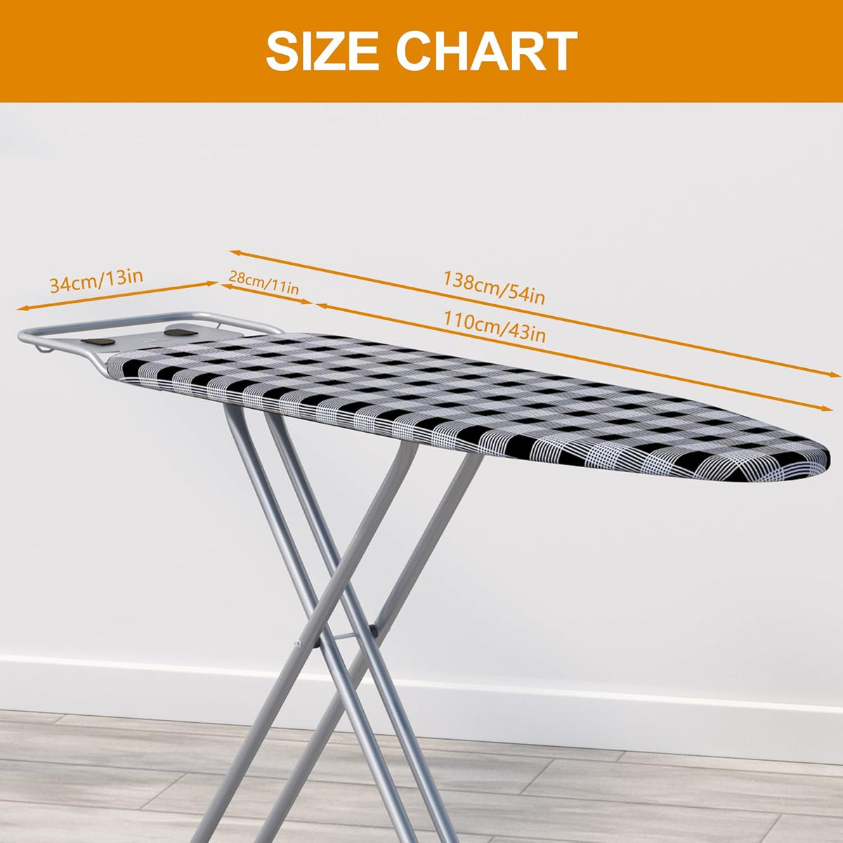 Ironing Board 13" X 43" W/Extra Thick Heavy Duty Padded Cover, Height Adjustable,Heat & Scorch