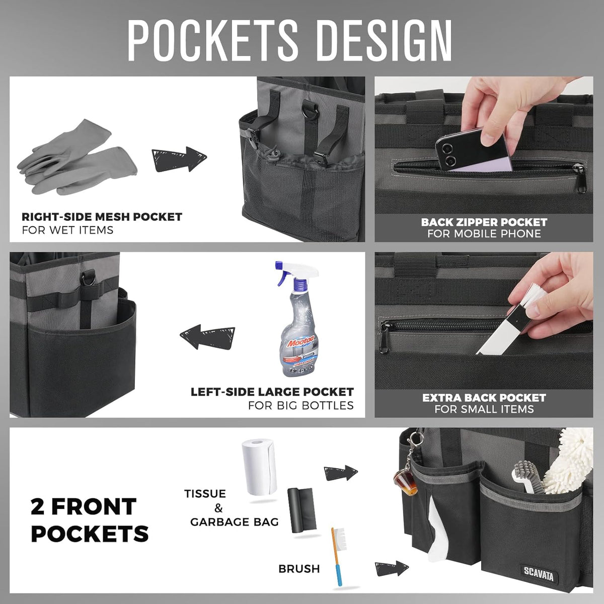 Compact Wearable Cleaning Caddy, Small Cleaning Caddy Supplies Organizer with Handle & Shoulder