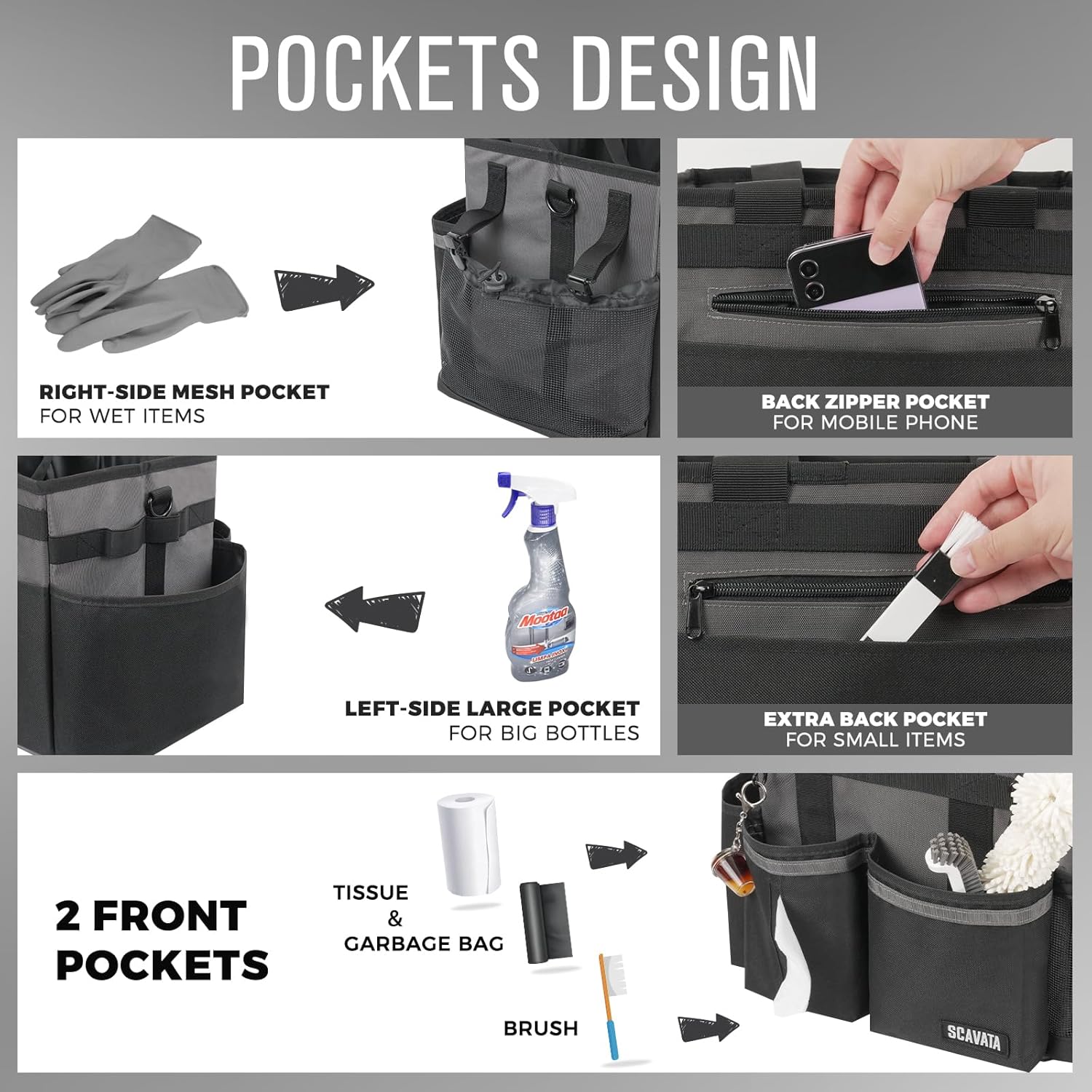 Compact Wearable Cleaning Caddy, Small Cleaning Caddy Supplies Organizer with Handle & Shoulder