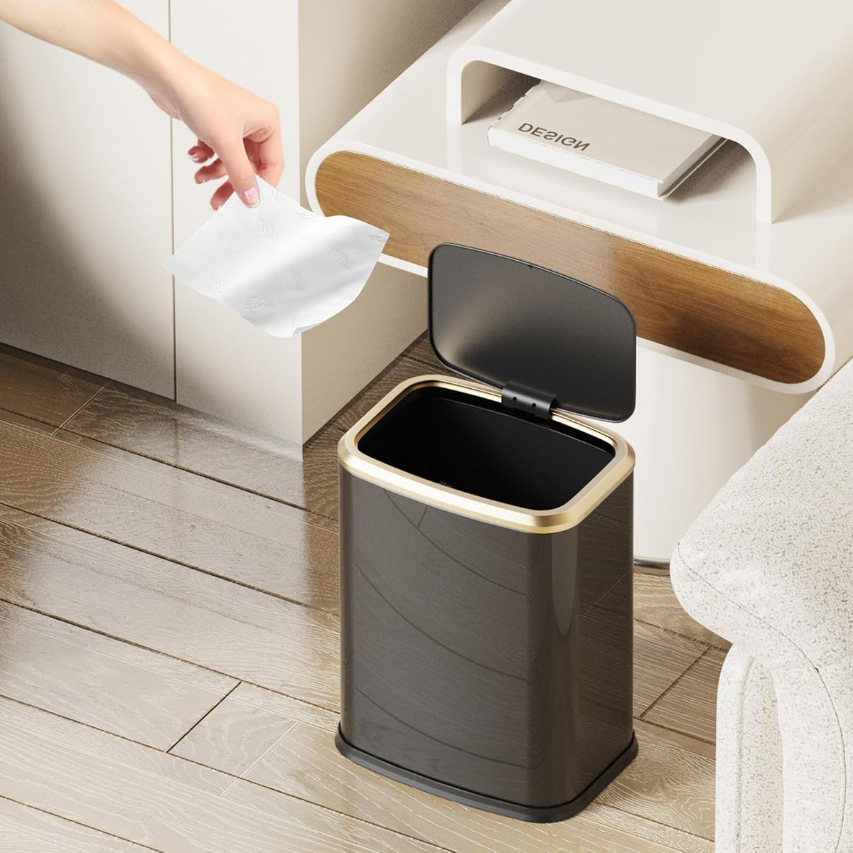 2.1 Gallon Bathroom Trash Can with Lid Press Top, 8 Liter Stainless Steel Garbage Can with Press