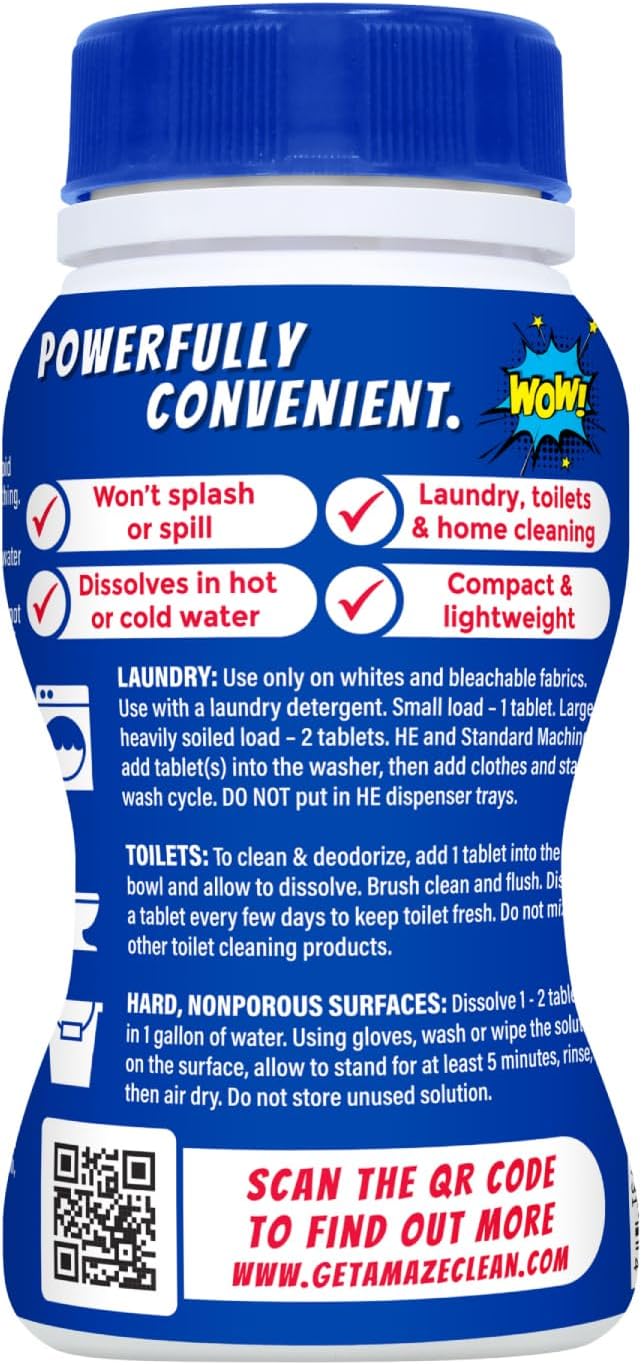 AMAZE Ultra Concentrated Bleach Tablets [32 tablets] - Original Scent - for Laundry, Toilet, and