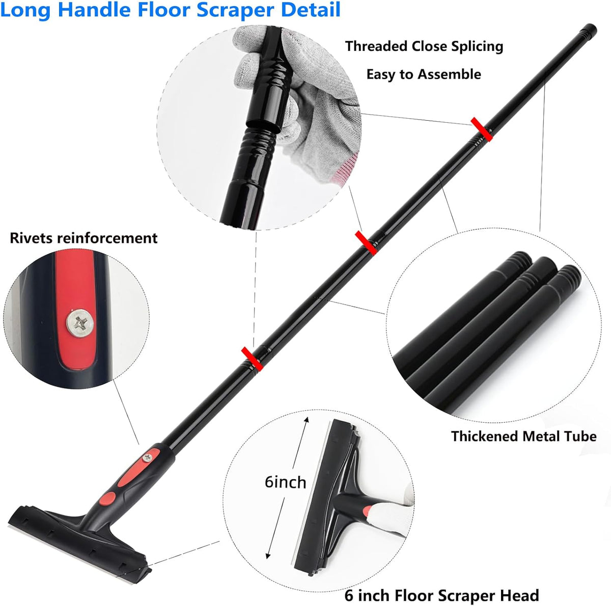 EHDIS Extenble Razor Blade Scraper, 16''-58'' Long Handle 6" Wide Blade Scraper Tool with 10