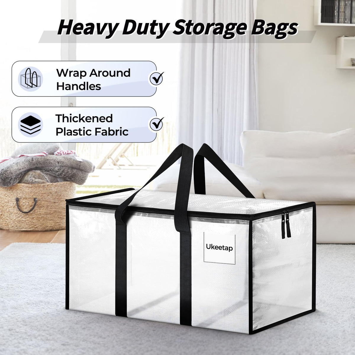 8 Pack Extra Large Clothes Storage Bins with Lids, Storage Bags with Reinforced Handles &