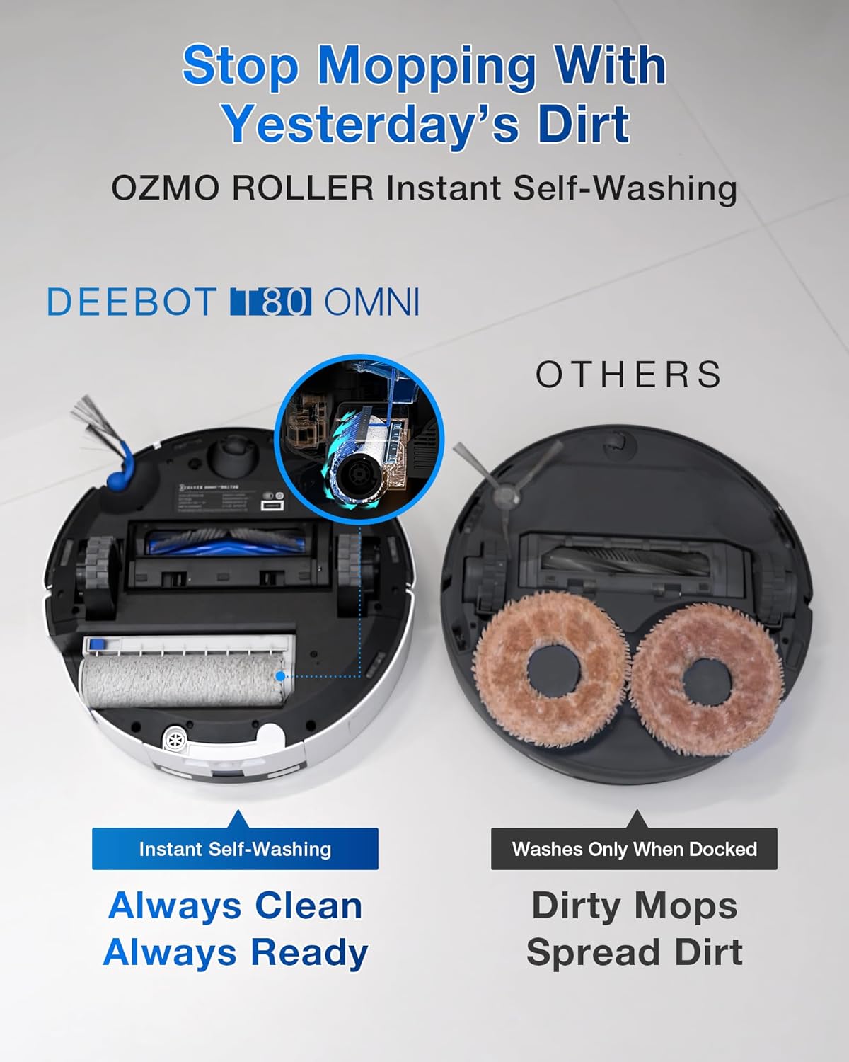 ECOVACS DEEBOT T80 Omni Robot Vacuum and Mop, 18,000Pa Suction, OZMO™ Roller Real-Time Mop Washing