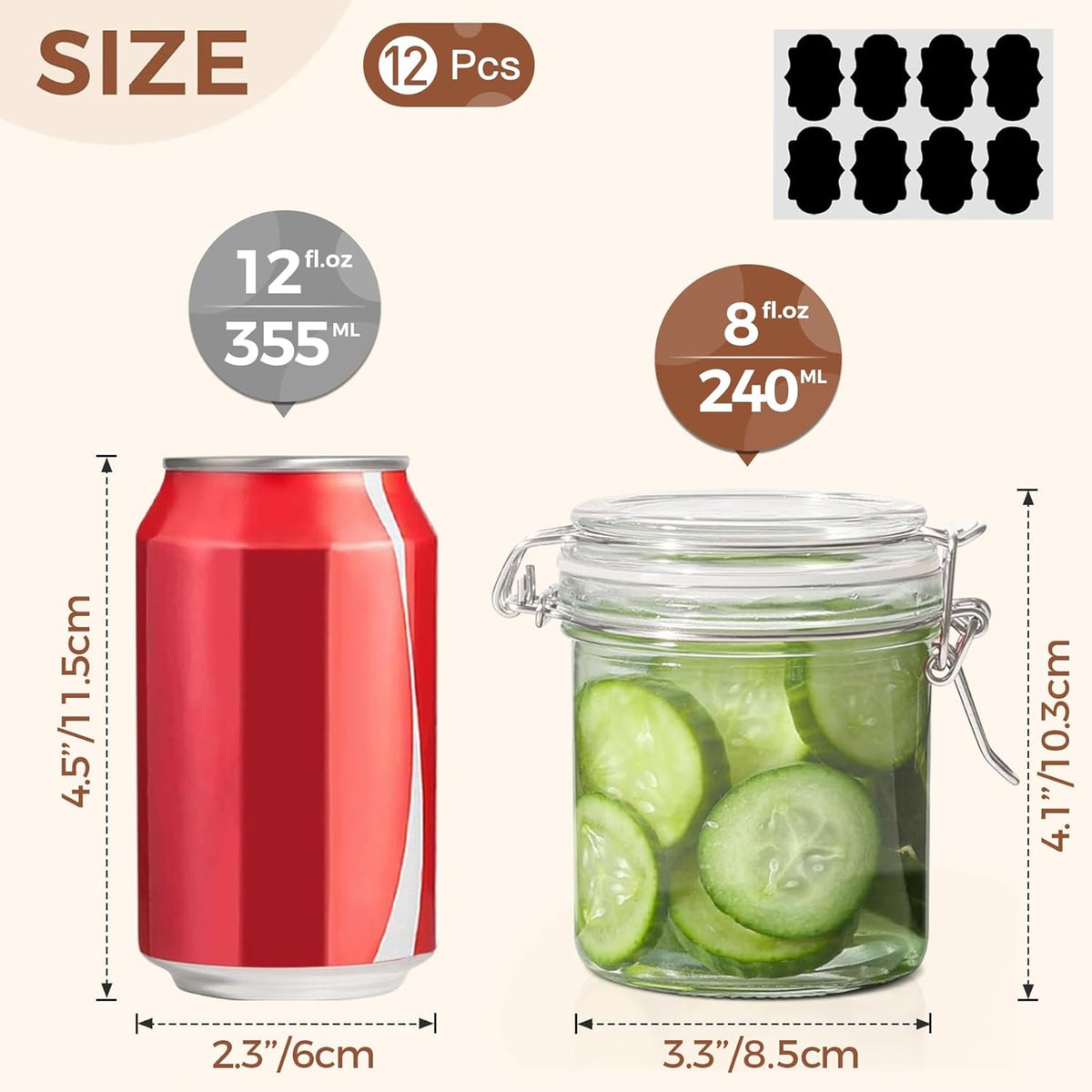ComSaf 8oz Small Airtight Glass Jars Set of 12 with Lid Food Storage Jar Round, Mini Storage