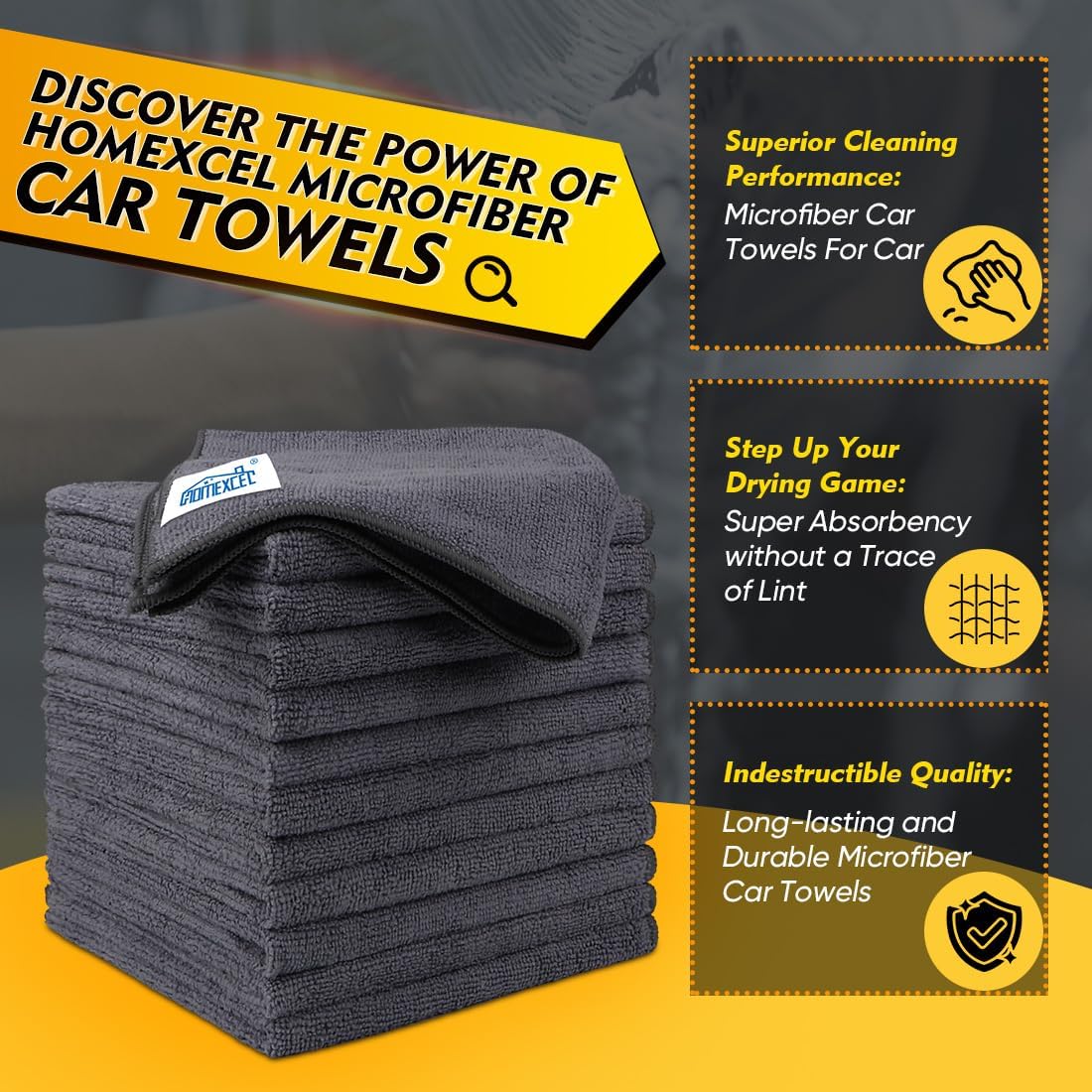 HOMEXCEL Microfiber Cleaning Cloth 12 Pack, 12.5 x 12.5 inch Microfiber Towels for Cars, Ultra