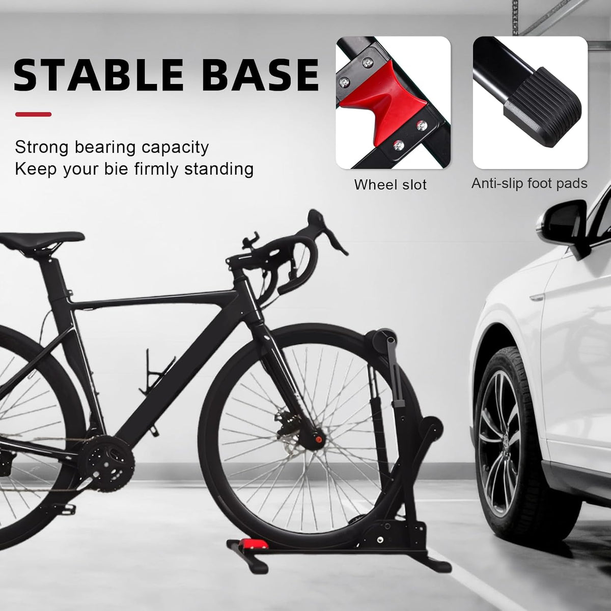 Heavy-Duty Floor Bike Stand, Freestanding Bicycle Storage Rack, Adjustable Dual Support Arms