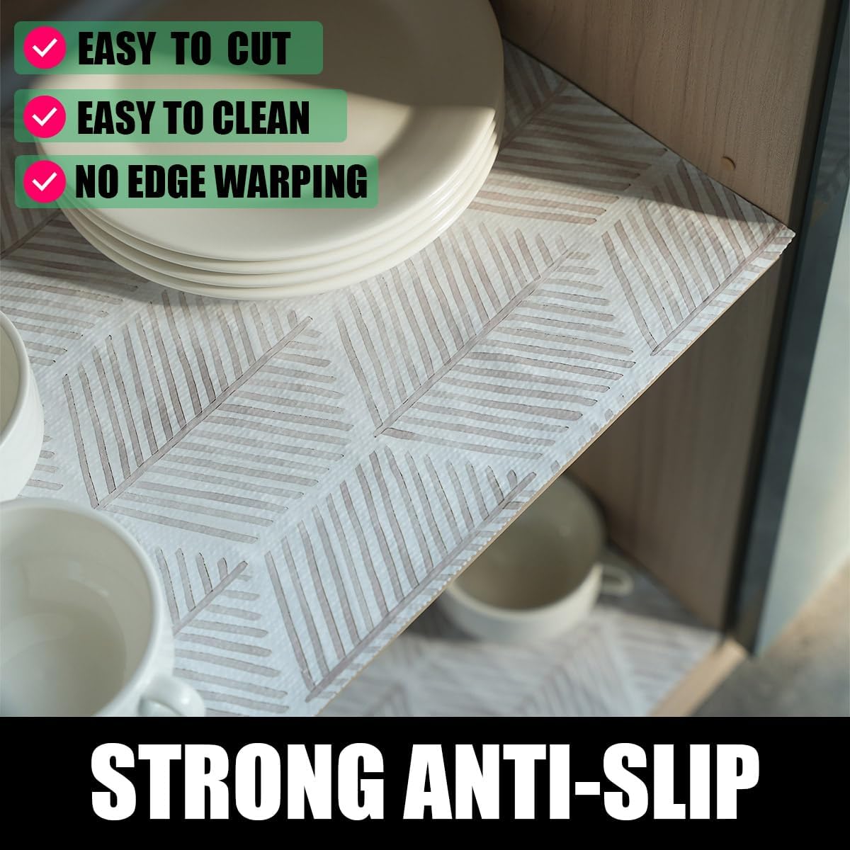 Shelf Liners for Kitchen Cabinets, Non-Adhesive and Strong Non-Slip Waterproof Cabinet Drawer