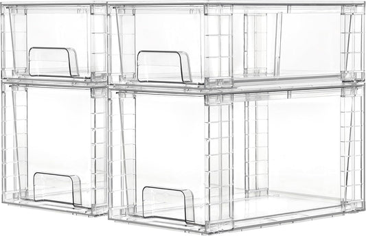 Vtopmart 4 Pack Clear Stackable Storage Drawers,Easy to Assemble Bathroom Organizers and Storage