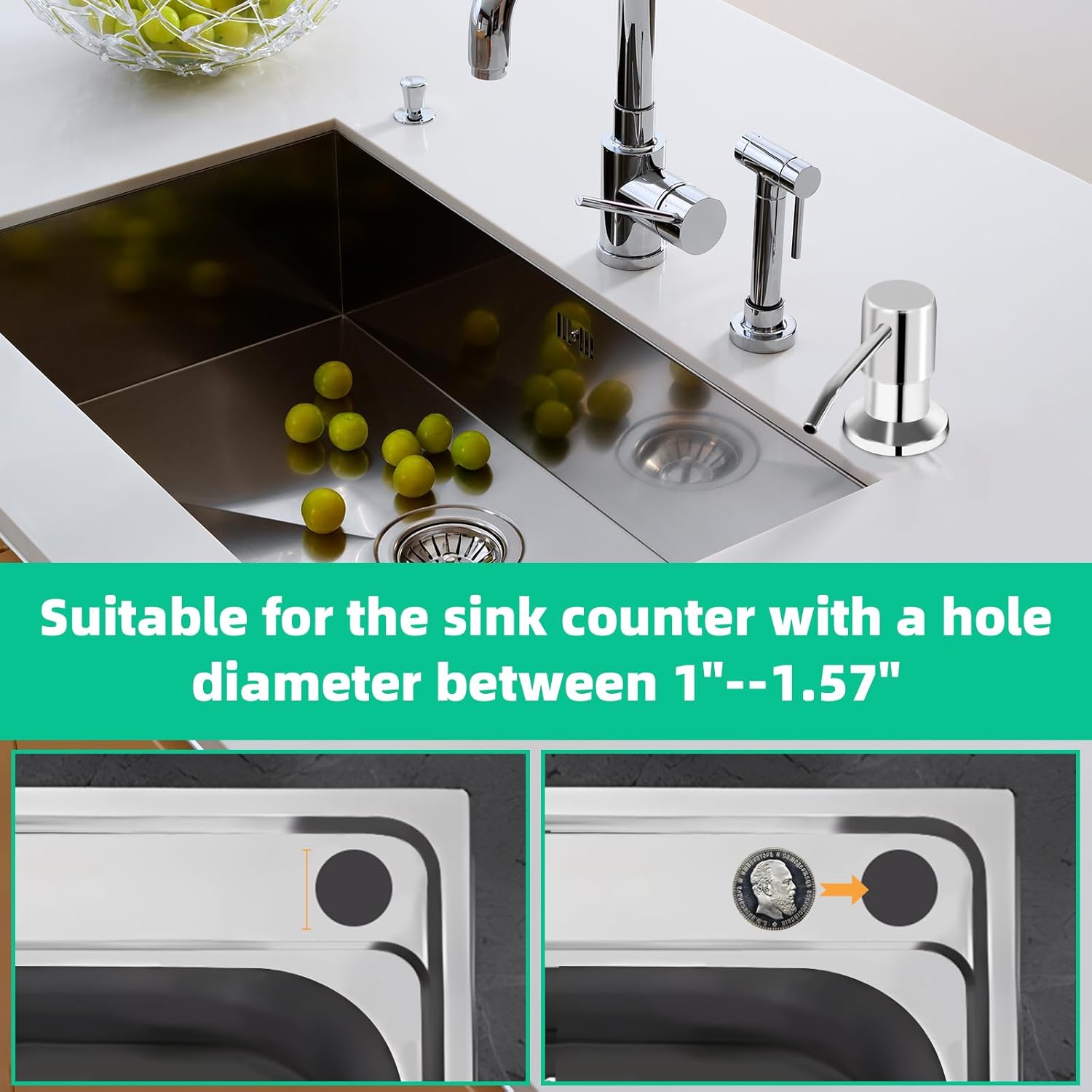 Soap Dispenser for Kitchen Sink, Built in Sink Soap Dispenser, Countertop Soap Dispenser Pump with