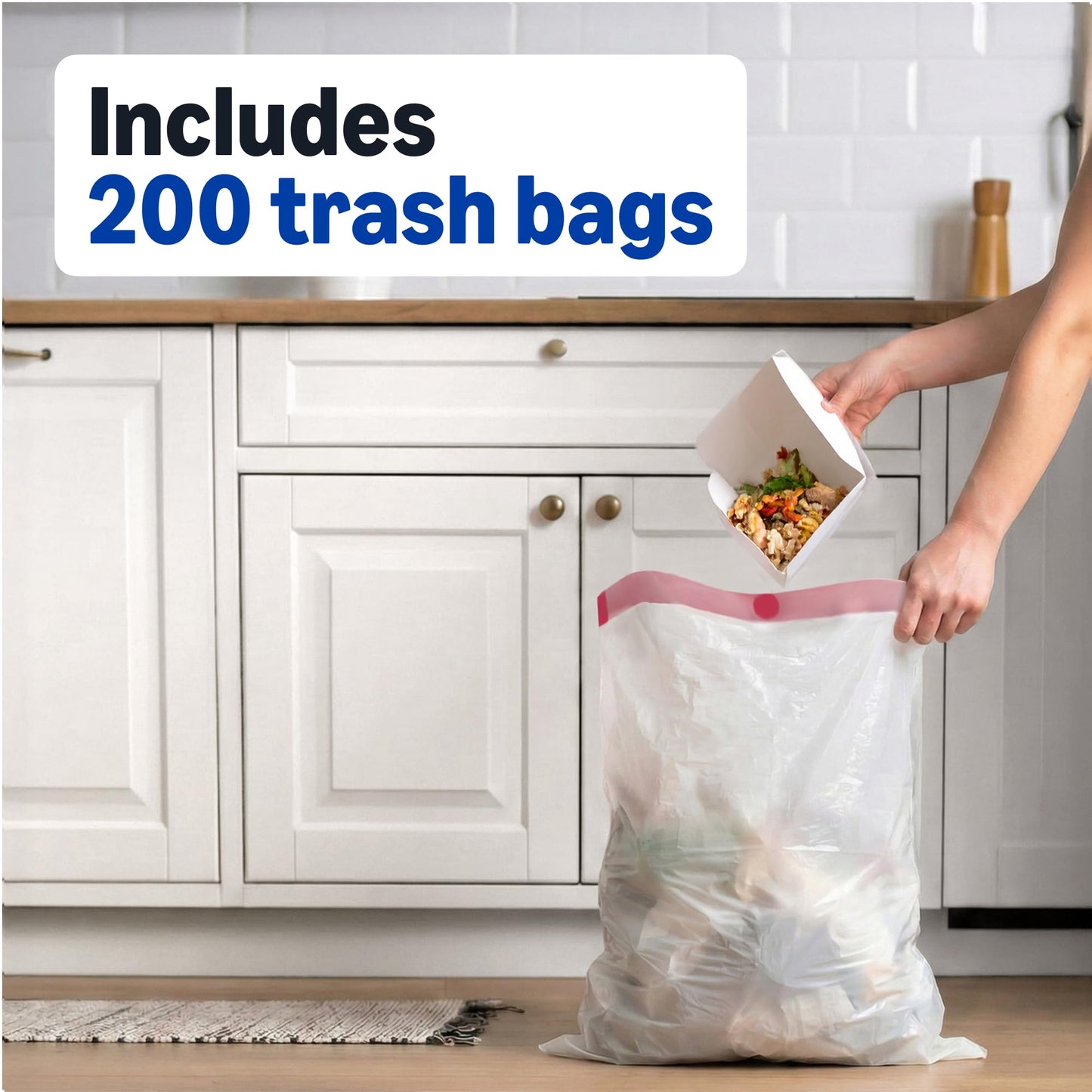 Amazon Basics Trash Bags, Tall Kitchen Drawstring, Unscented, 13 Gallon, 200 Count, Pack of 1