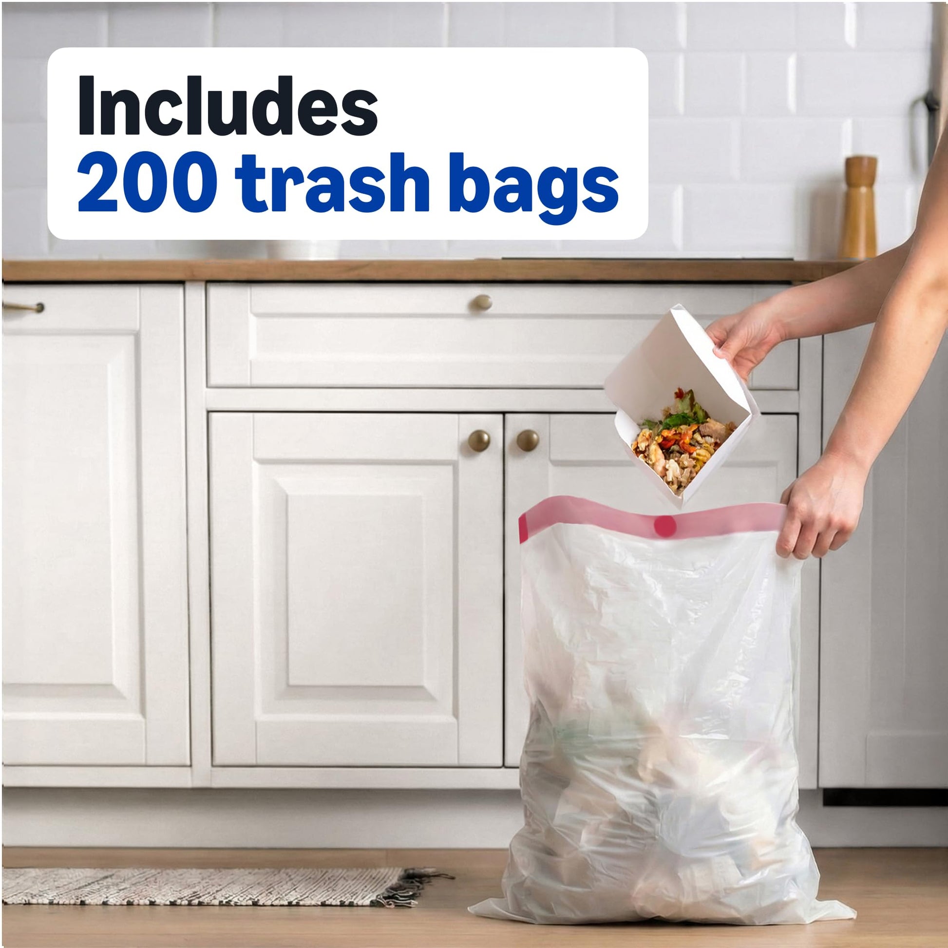 Amazon Basics Trash Bags, Tall Kitchen Drawstring, Unscented, 13 Gallon, 200 Count, Pack of 1