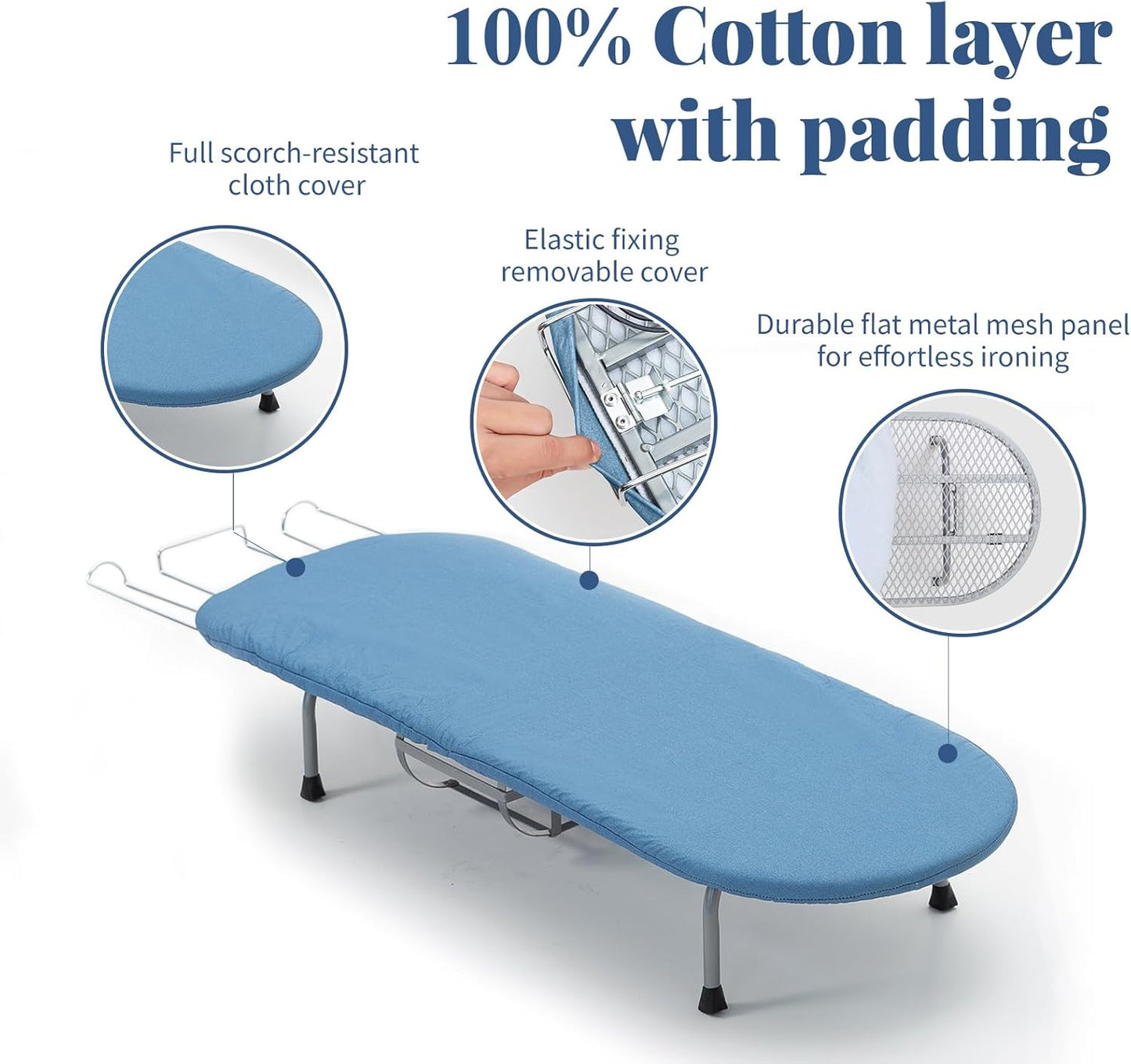 Metal Foldable Iron Board with Iron Holder, RAINHOL Small Ironing Board Tabletop with Heat