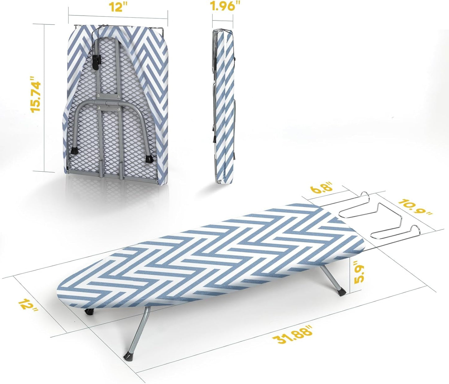 Small Tabletop Ironing Board Foldable, RAINHOL Steel Mesh Portable Iron Board for Dorm and