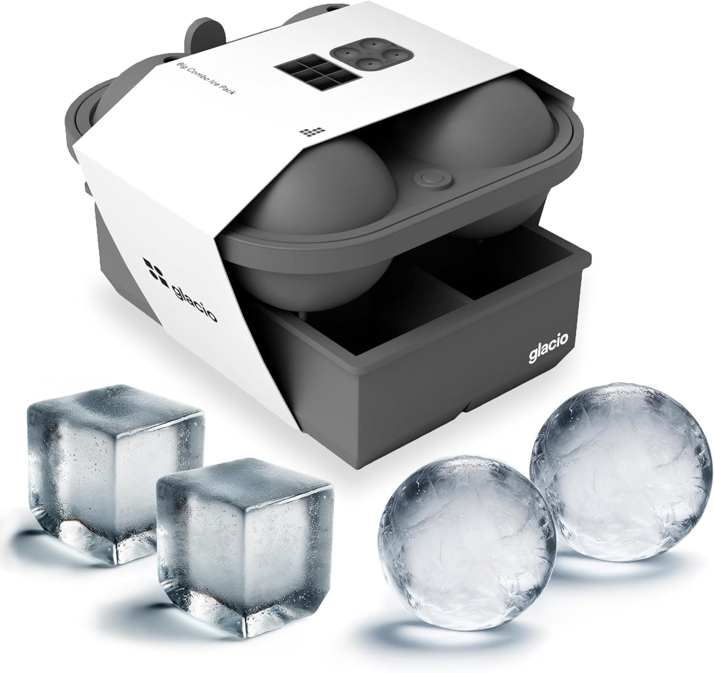 glacio Ball Ice Cube Tray and Big Ice Cube Molds for Whiskey, Slow-Melting, 100% Silicone