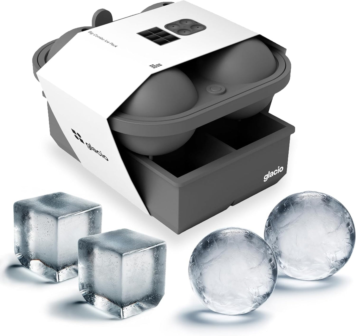 glacio Ball Ice Cube Tray and Big Ice Cube Molds for Whiskey, Slow-Melting, 100% Silicone