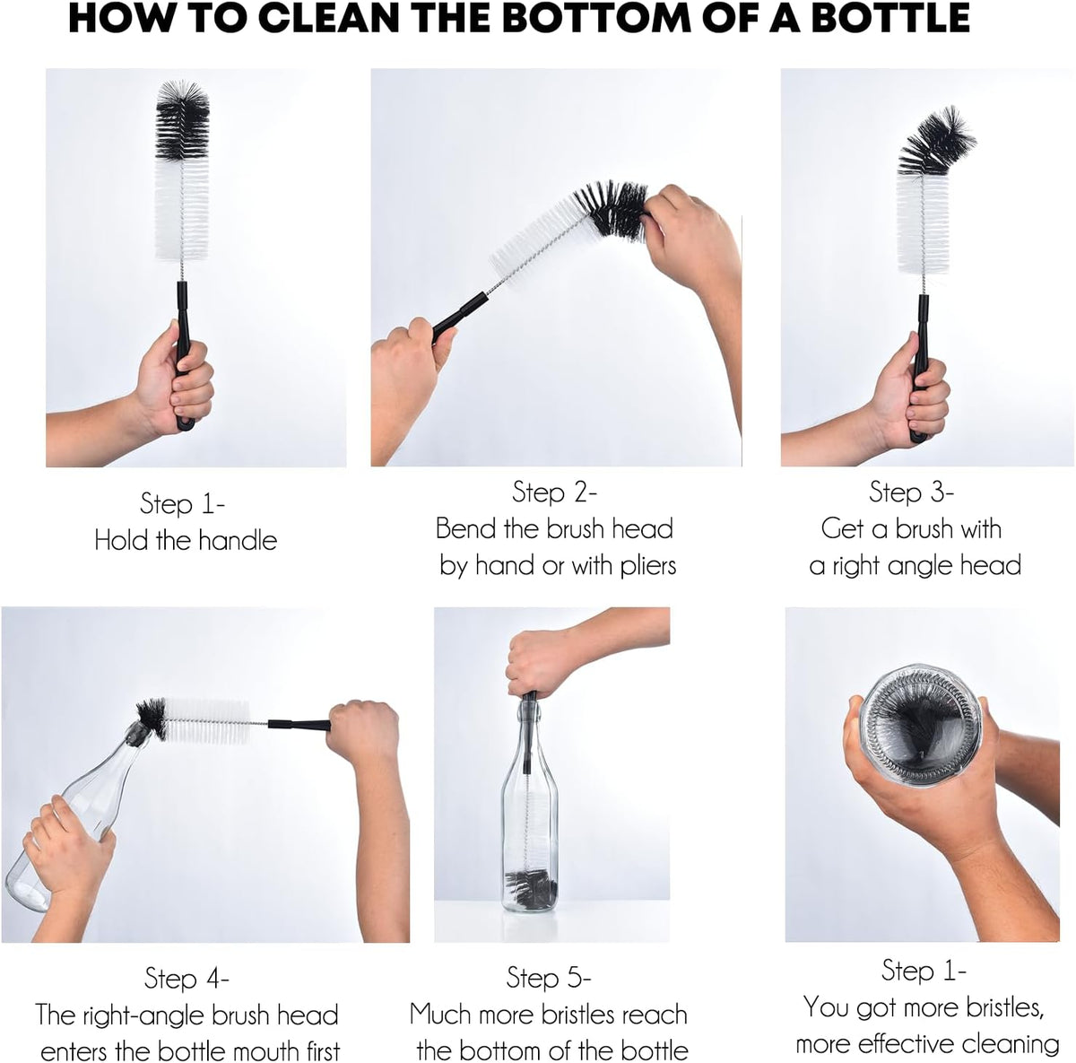 ALINK 3-Pack Long Black Bottle Cleaning Brush for Narrow Neck Beer/Wine/Flask/Thermos/Sport Well