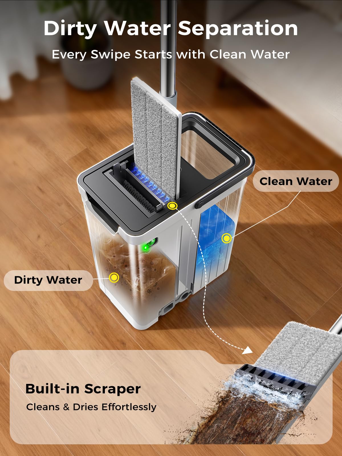 ADICOM Mop and Bucket Set | Auto-Spray Cleaning | Dirty Water Separation
