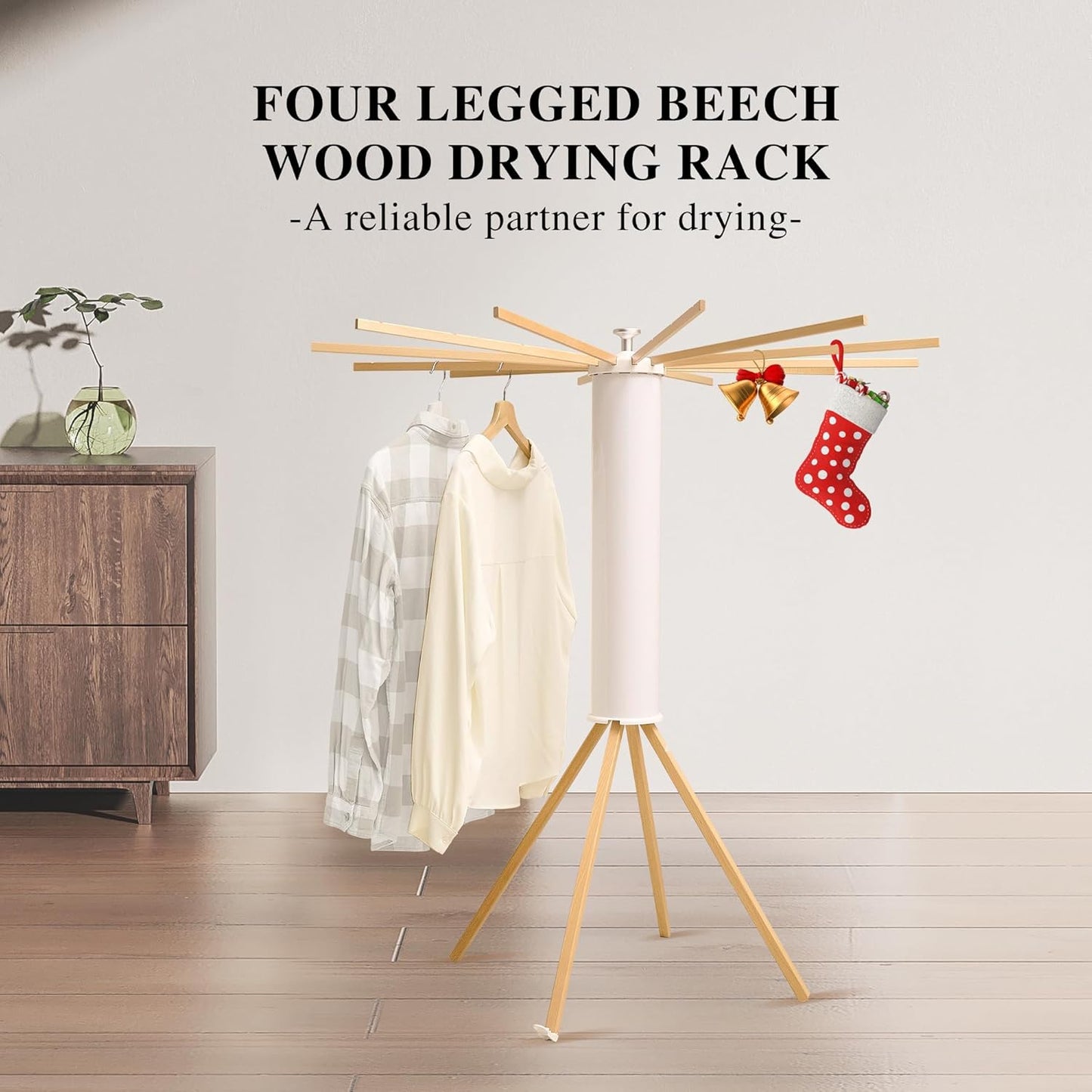 LEQ Drying Rack Portable,Foldable Drying Rack Clothing with 12 Wood Drying Arms, Standing Laundry