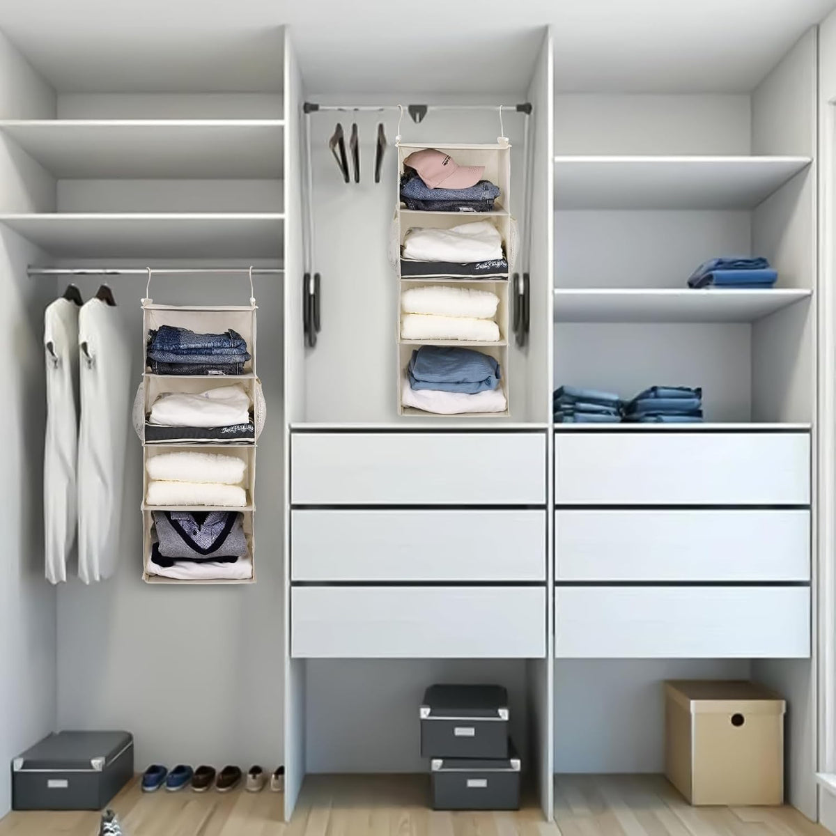 MAX Houser 4 Tier Shelf Hanging Closet Organizer, Closet Hanging Shelf with 2 Sturdy Hooks for