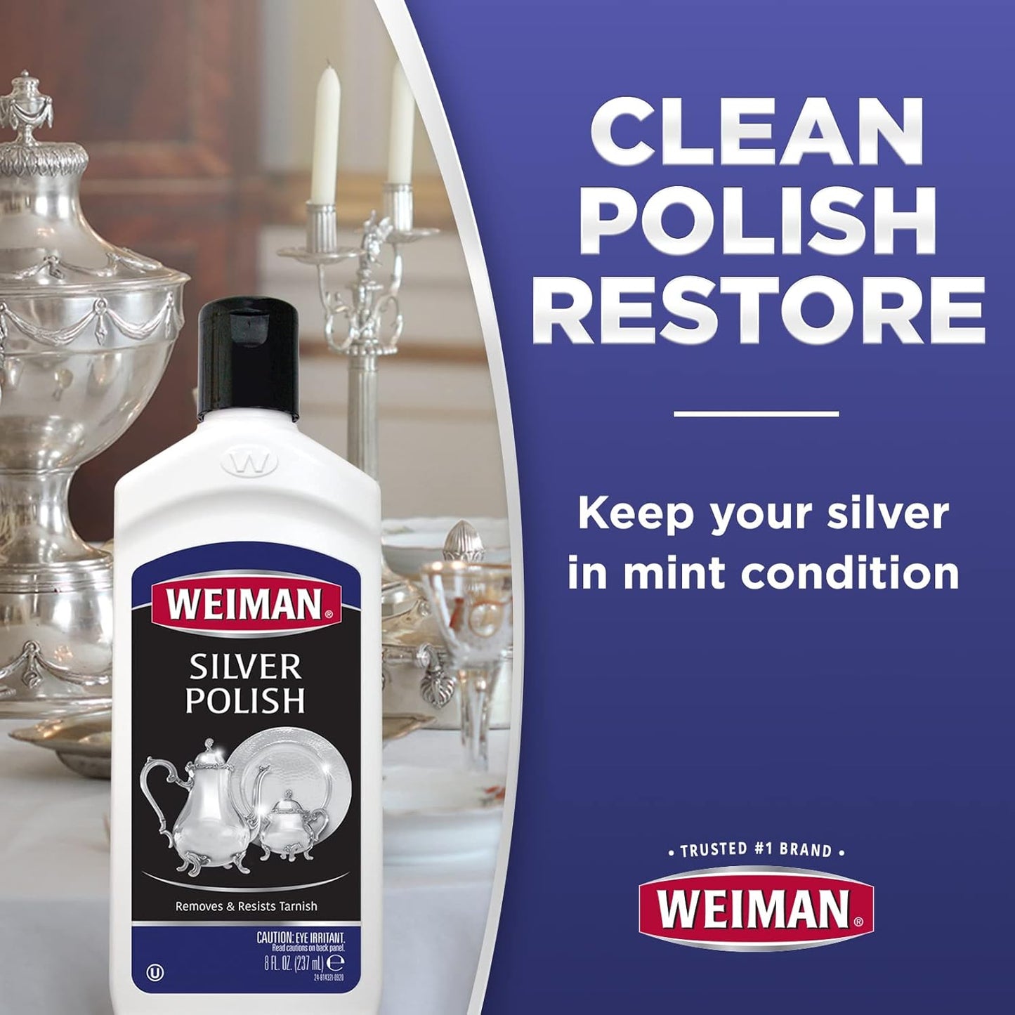 Weiman Silver Cleaner and Polish - 8 Ounce with Polishing Cloth - Ammonia Free - Polish Silver