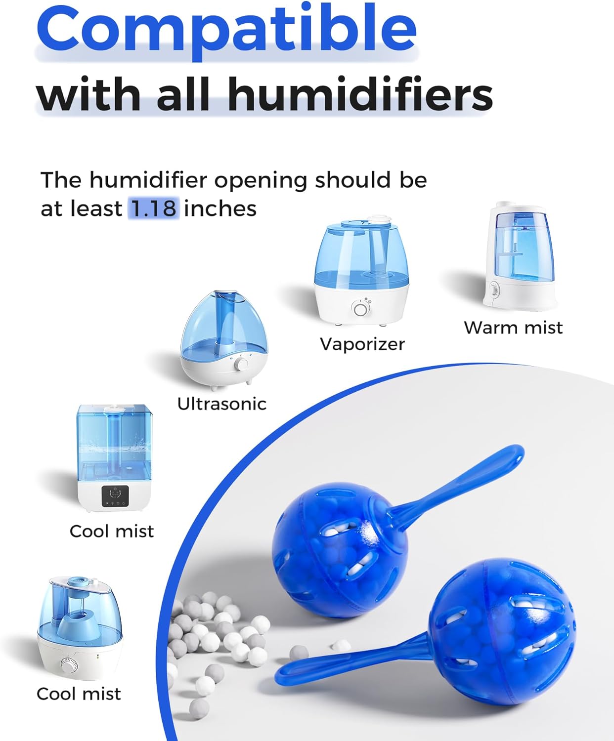 Humidifier Cleaner Anti-Scale Balls: Stop White Dust, Extend Humidifier Life, Prevents Hard Water