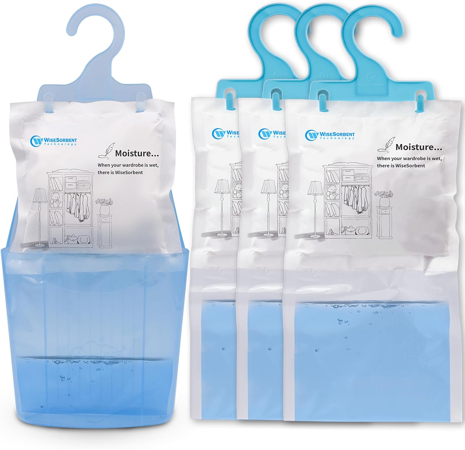 Moisture Absorber Packets with Plastic Case & Hook, Odor Eliminator, Leak Proof, Fragrance Free